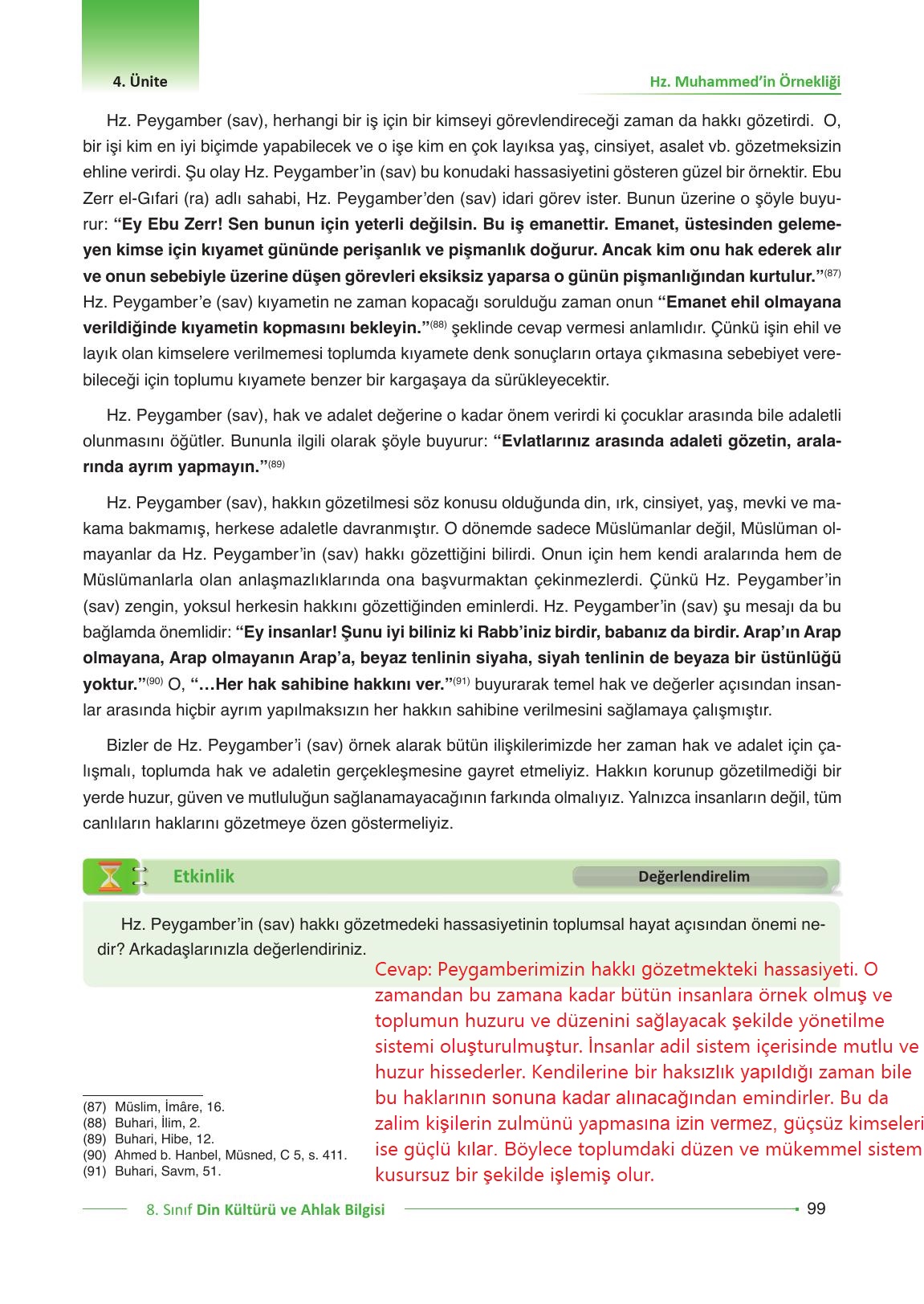 8. Sınıf Gezegen Yayınları Din Kültürü Ders Kitabı Sayfa 99 Cevapları
