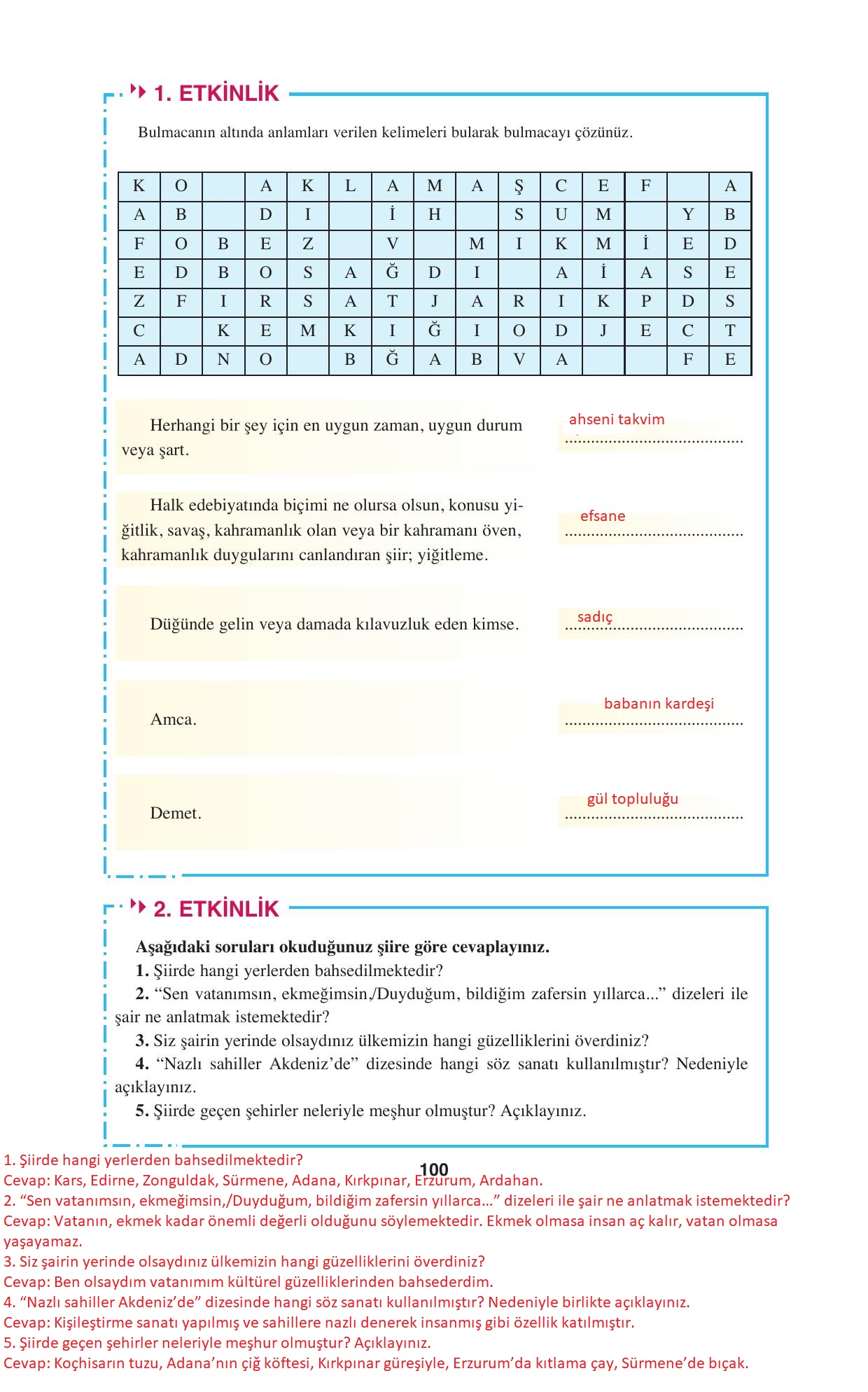 8. Sınıf Hecce Yayıncılık Türkçe Ders Kitabı Sayfa 100 Cevapları