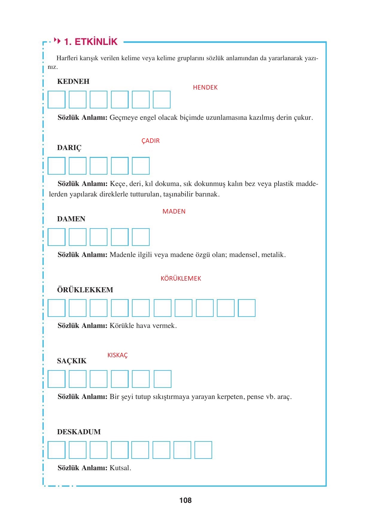 8. Sınıf Hecce Yayıncılık Türkçe Ders Kitabı Sayfa 108 Cevapları