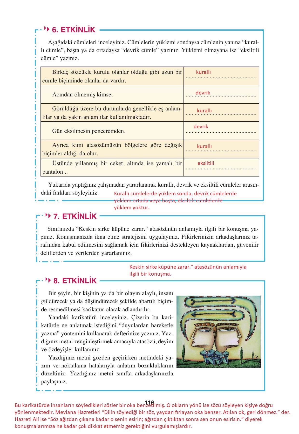 8. Sınıf Hecce Yayıncılık Türkçe Ders Kitabı Sayfa 116 Cevapları