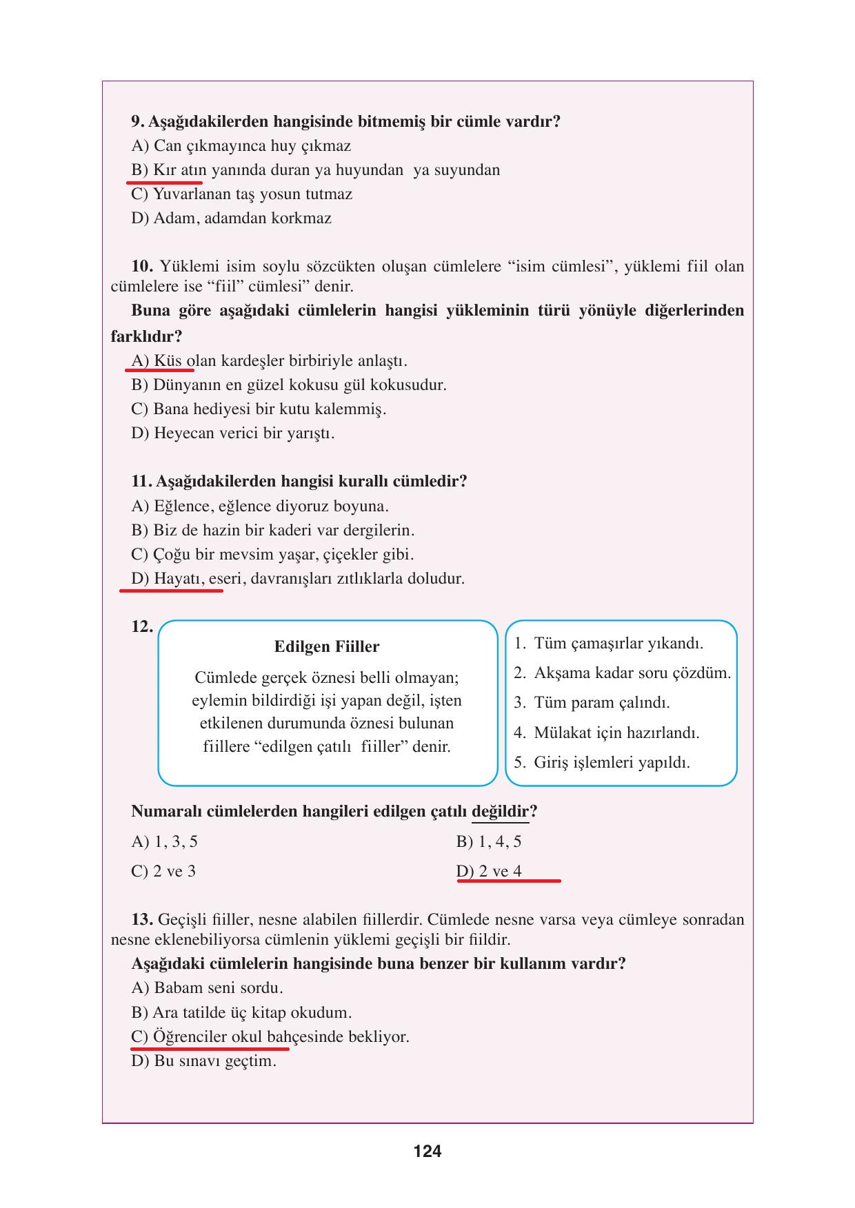 8. Sınıf Hecce Yayıncılık Türkçe Ders Kitabı Sayfa 124 Cevapları