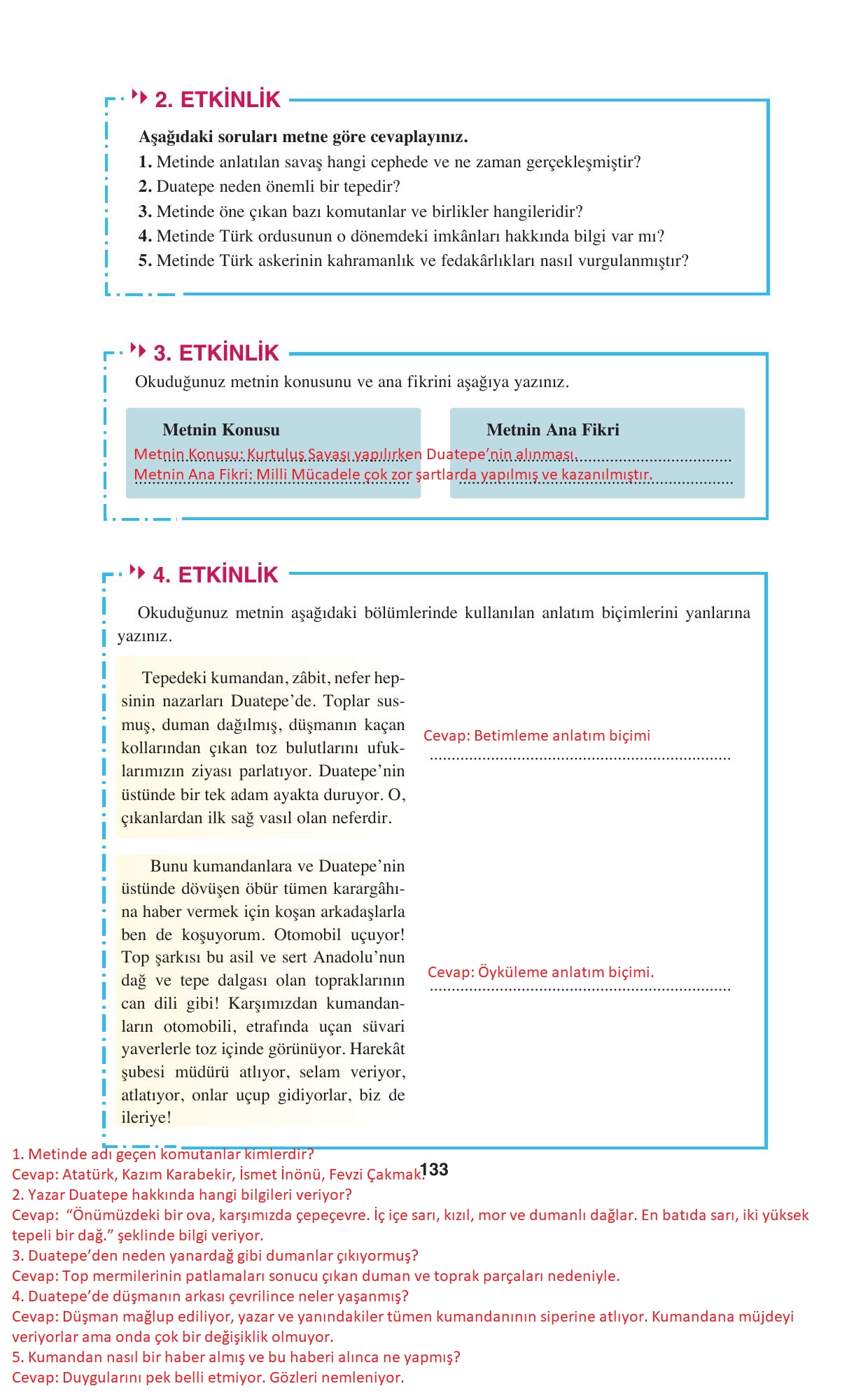 8. Sınıf Hecce Yayıncılık Türkçe Ders Kitabı Sayfa 133 Cevapları
