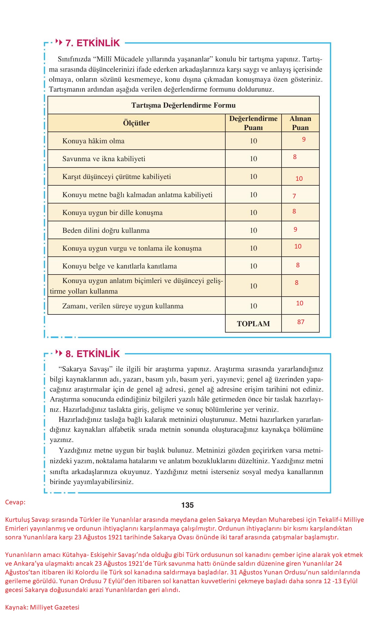 8. Sınıf Hecce Yayıncılık Türkçe Ders Kitabı Sayfa 135 Cevapları