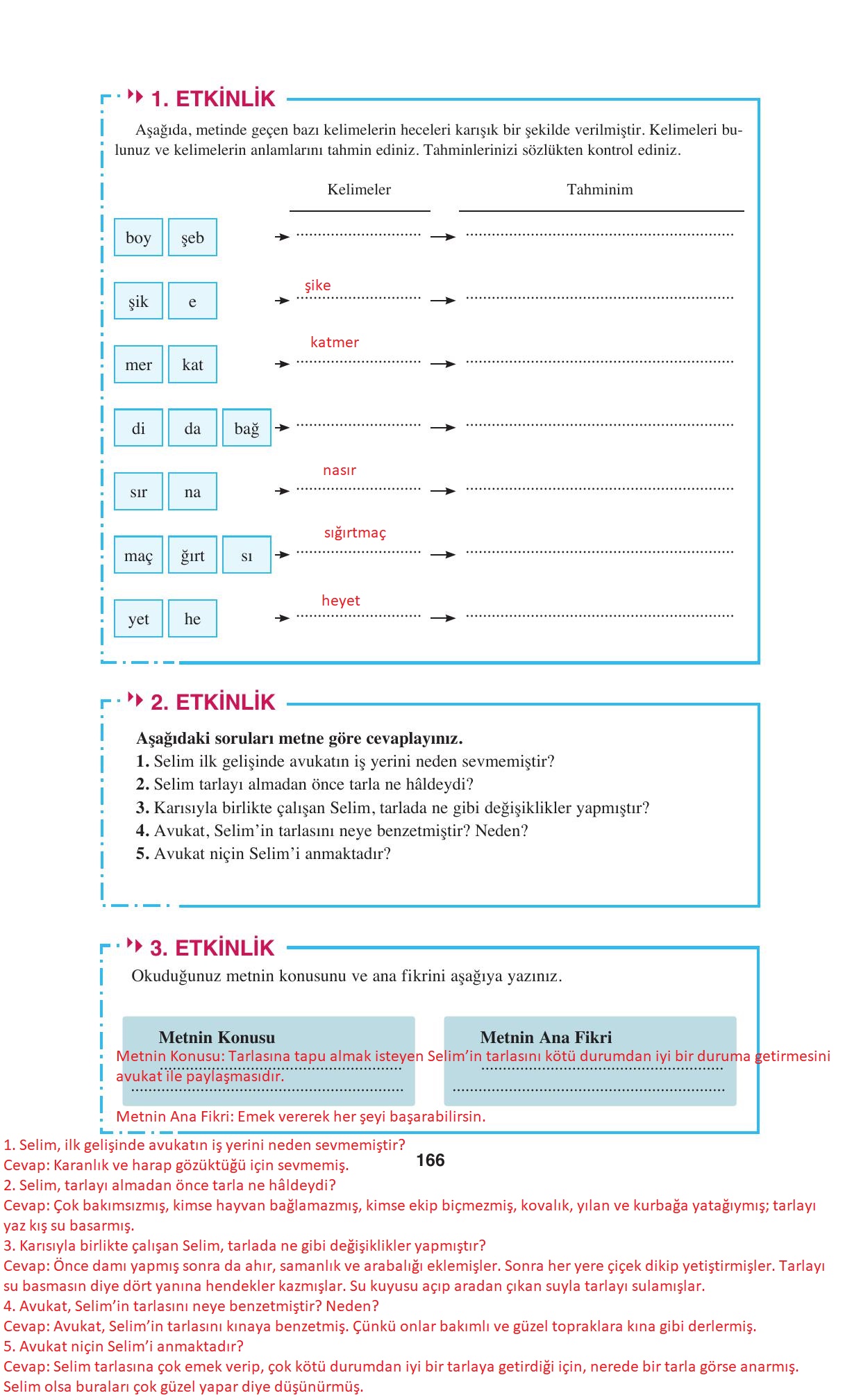 8. Sınıf Hecce Yayıncılık Türkçe Ders Kitabı Sayfa 166 Cevapları