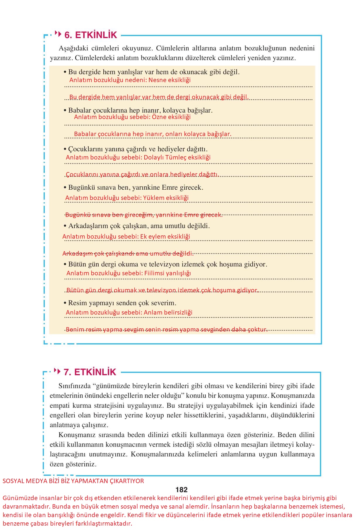 8. Sınıf Hecce Yayıncılık Türkçe Ders Kitabı Sayfa 182 Cevapları