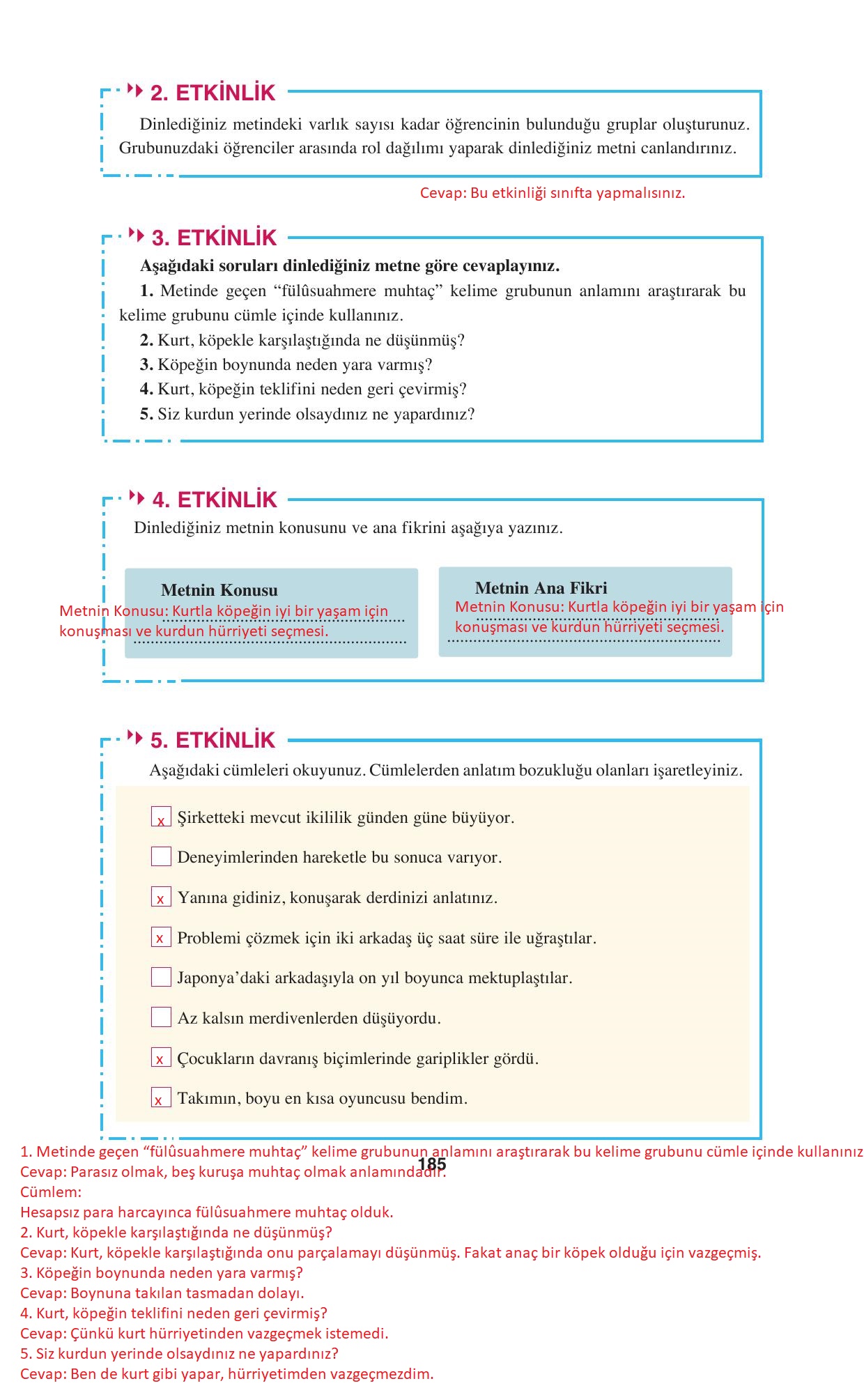 8. Sınıf Hecce Yayıncılık Türkçe Ders Kitabı Sayfa 185 Cevapları