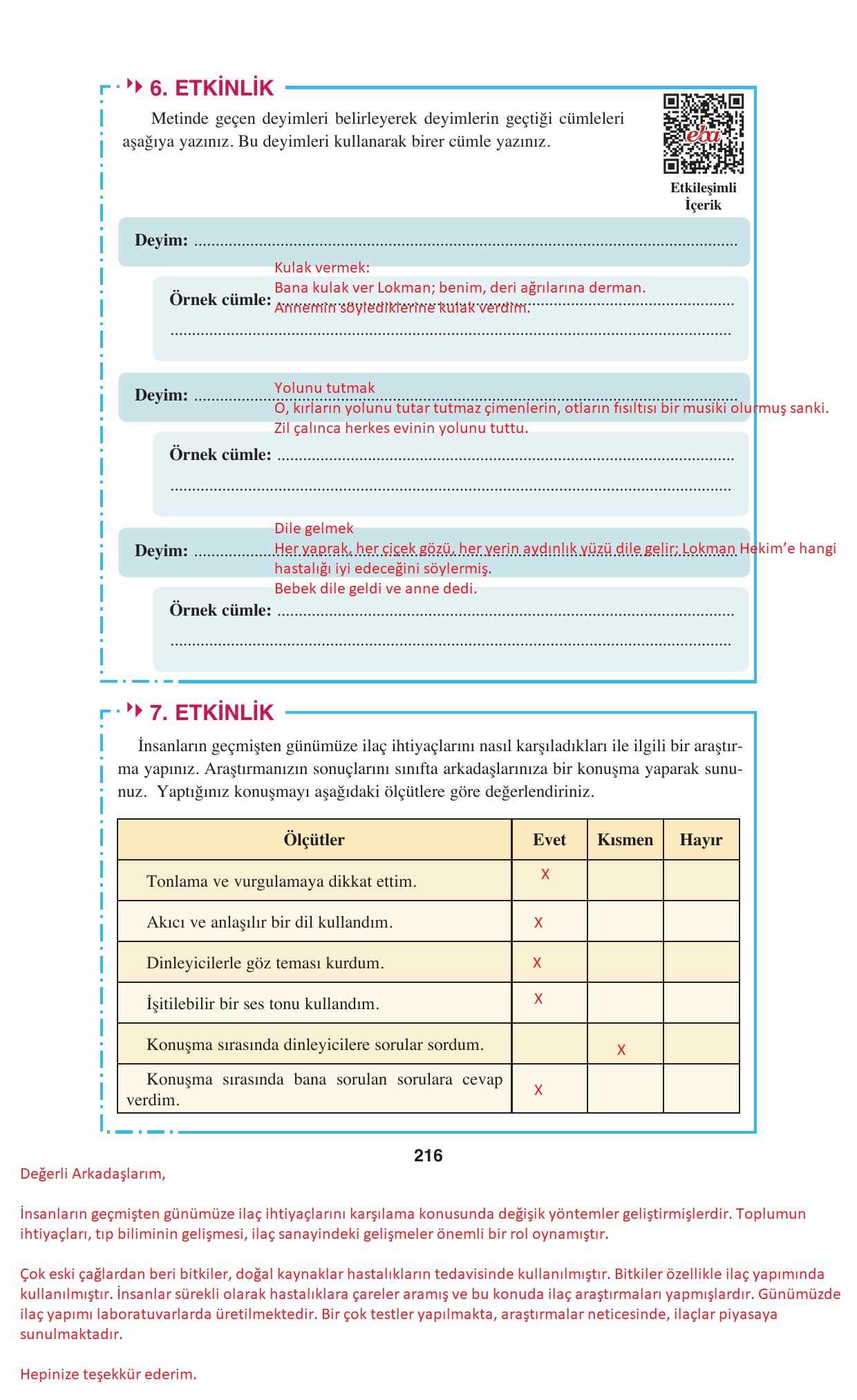 8. Sınıf Hecce Yayıncılık Türkçe Ders Kitabı Sayfa 216 Cevapları