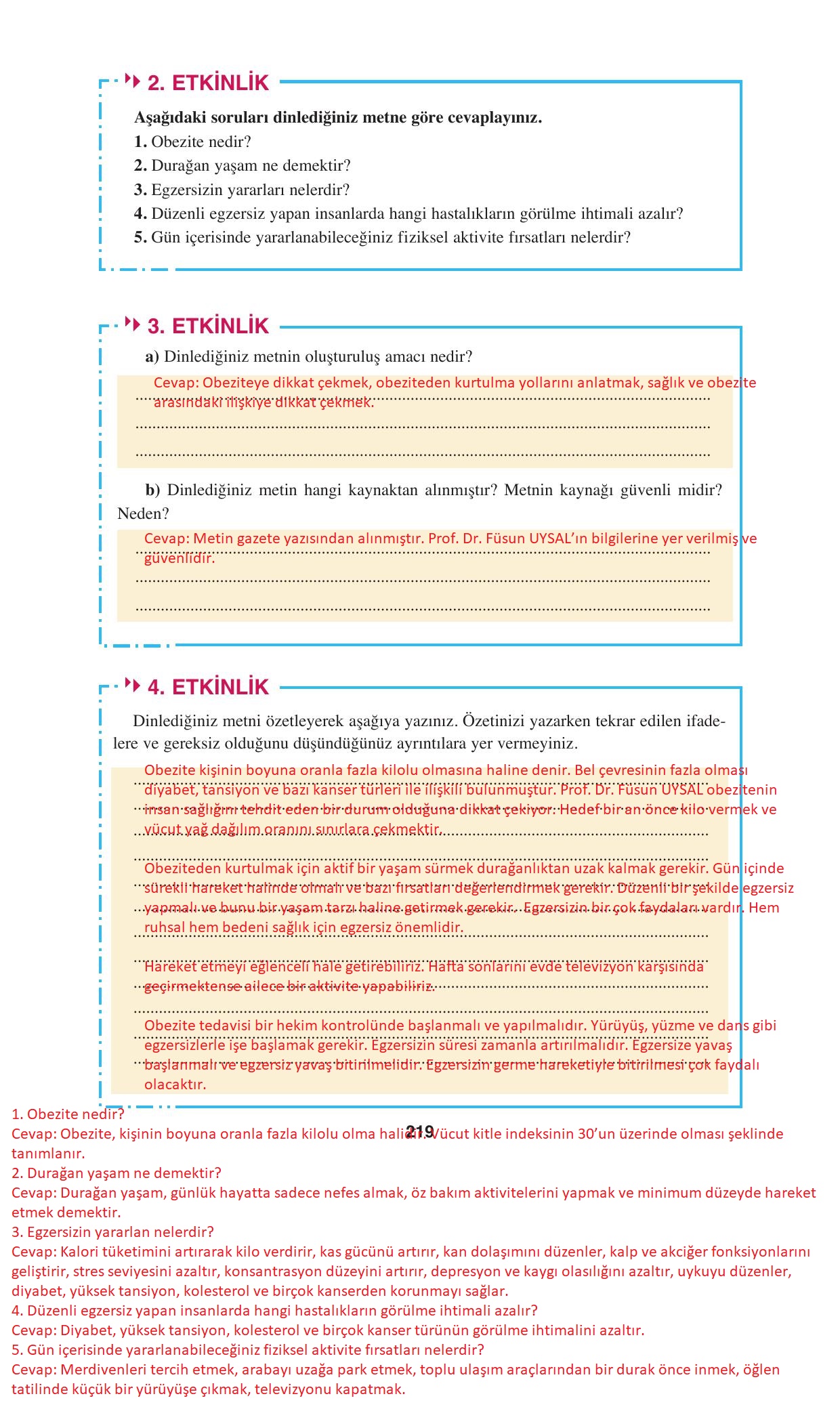 8. Sınıf Hecce Yayıncılık Türkçe Ders Kitabı Sayfa 219 Cevapları