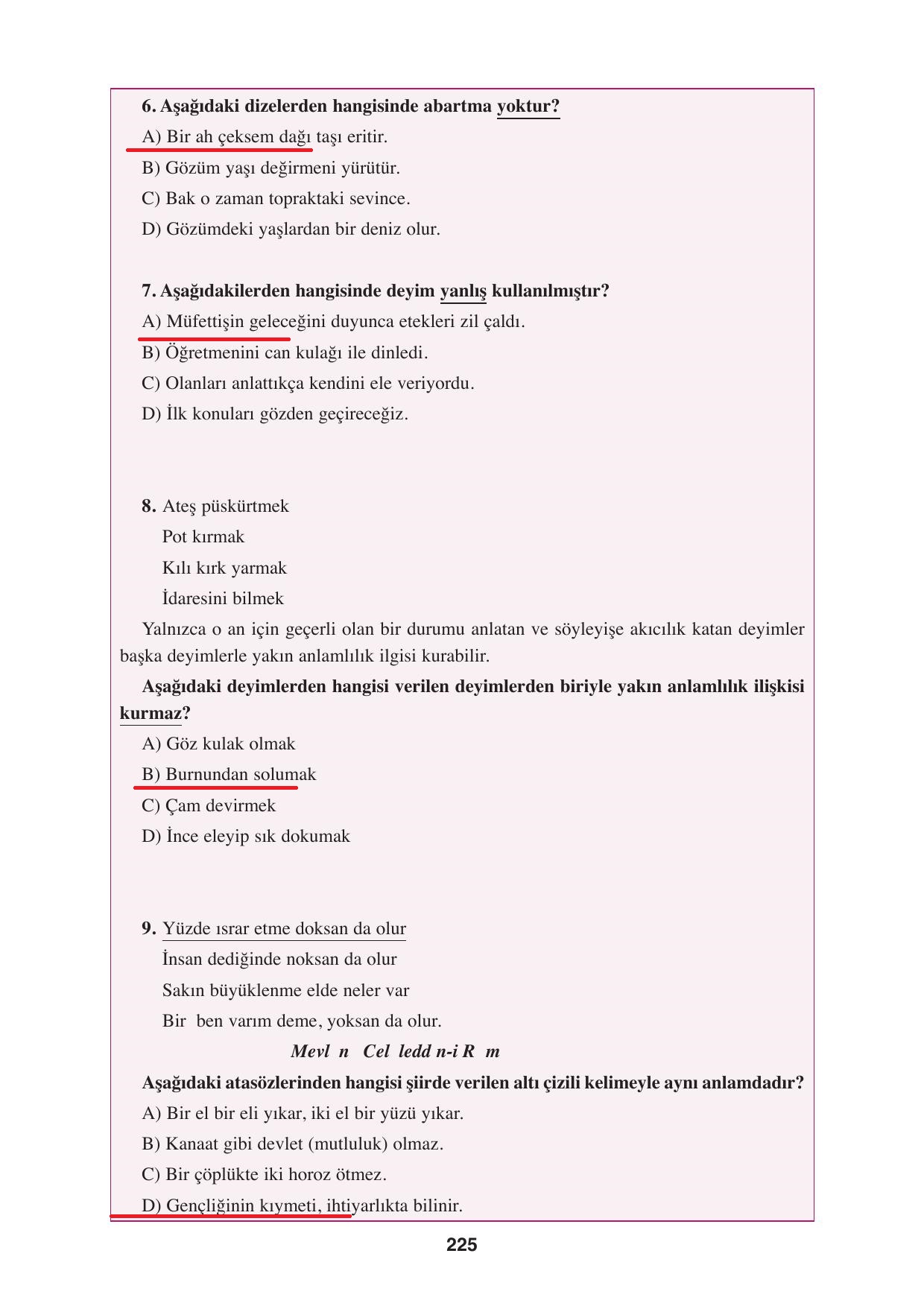 8. Sınıf Hecce Yayıncılık Türkçe Ders Kitabı Sayfa 225 Cevapları