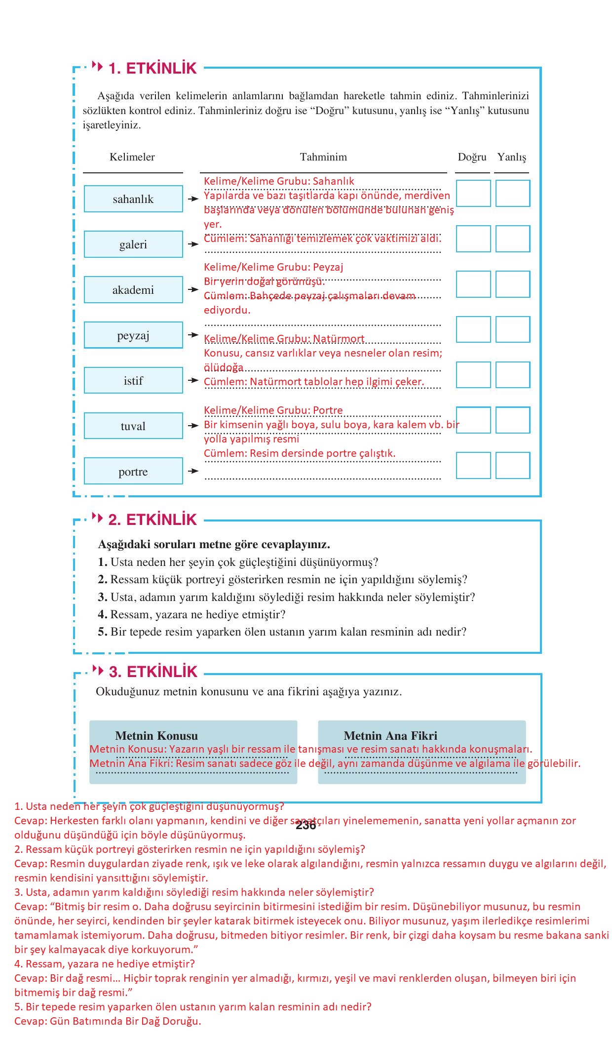 8. Sınıf Hecce Yayıncılık Türkçe Ders Kitabı Sayfa 236 Cevapları