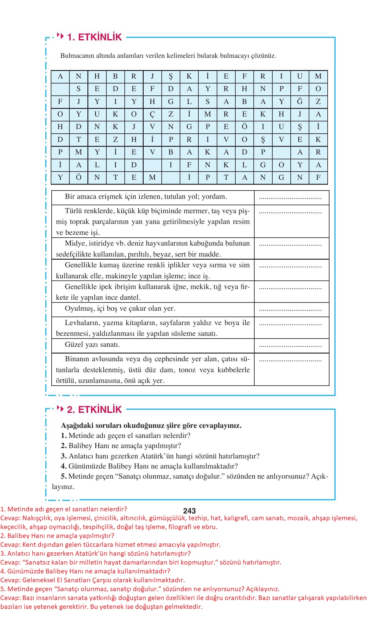 8. Sınıf Hecce Yayıncılık Türkçe Ders Kitabı Sayfa 243 Cevapları