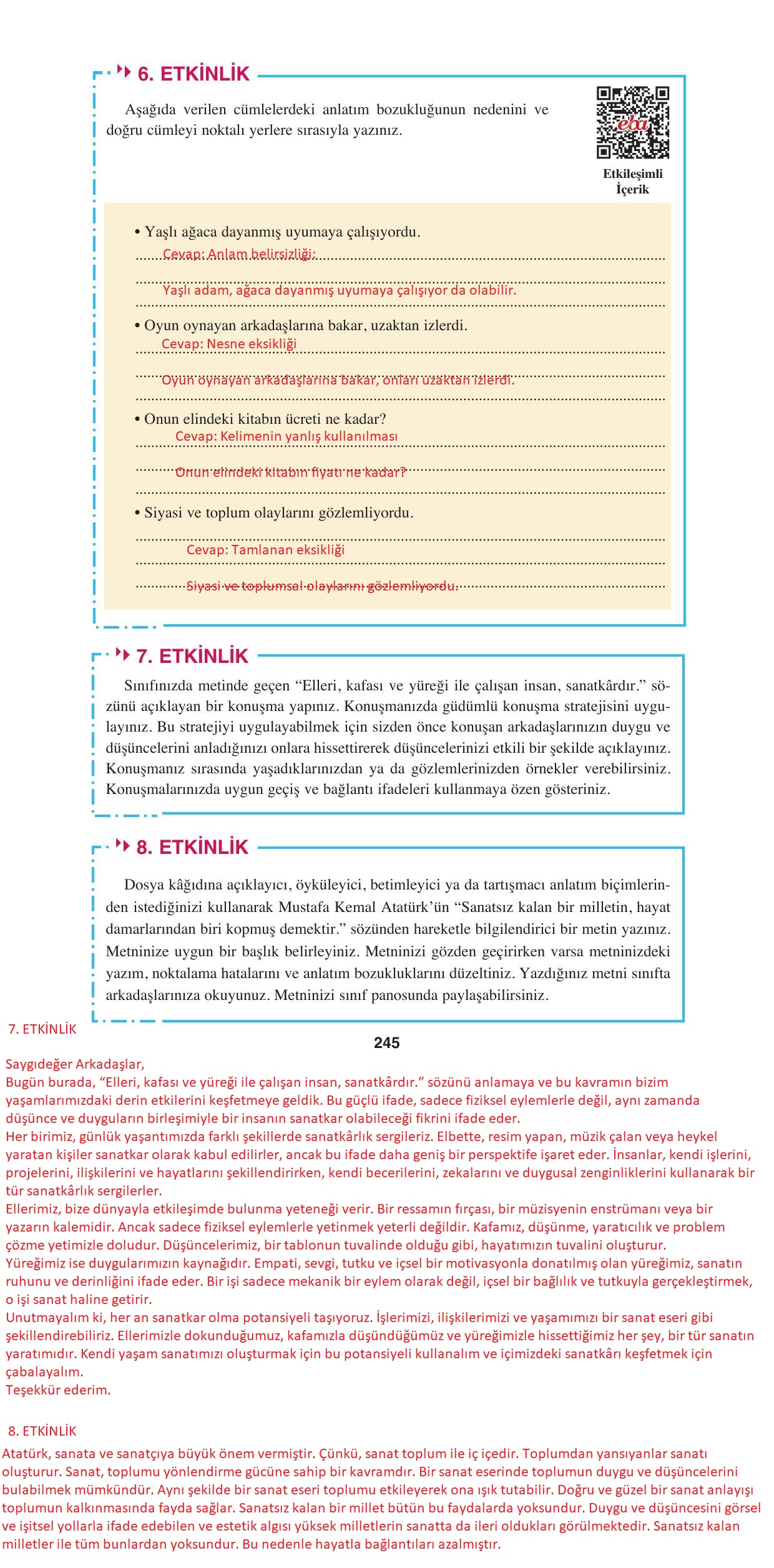 8. Sınıf Hecce Yayıncılık Türkçe Ders Kitabı Sayfa 245 Cevapları