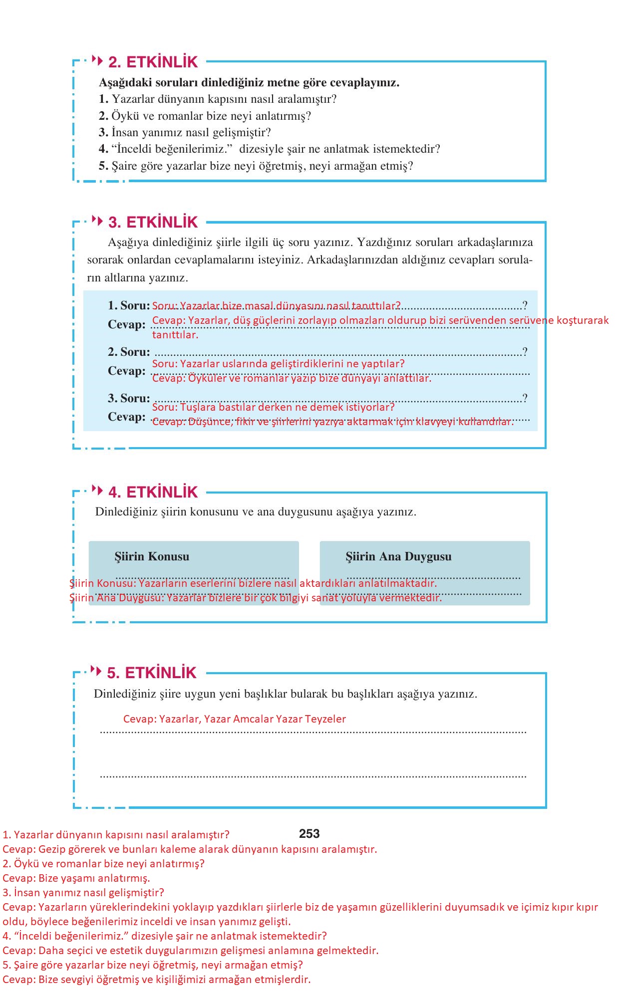 8. Sınıf Hecce Yayıncılık Türkçe Ders Kitabı Sayfa 253 Cevapları