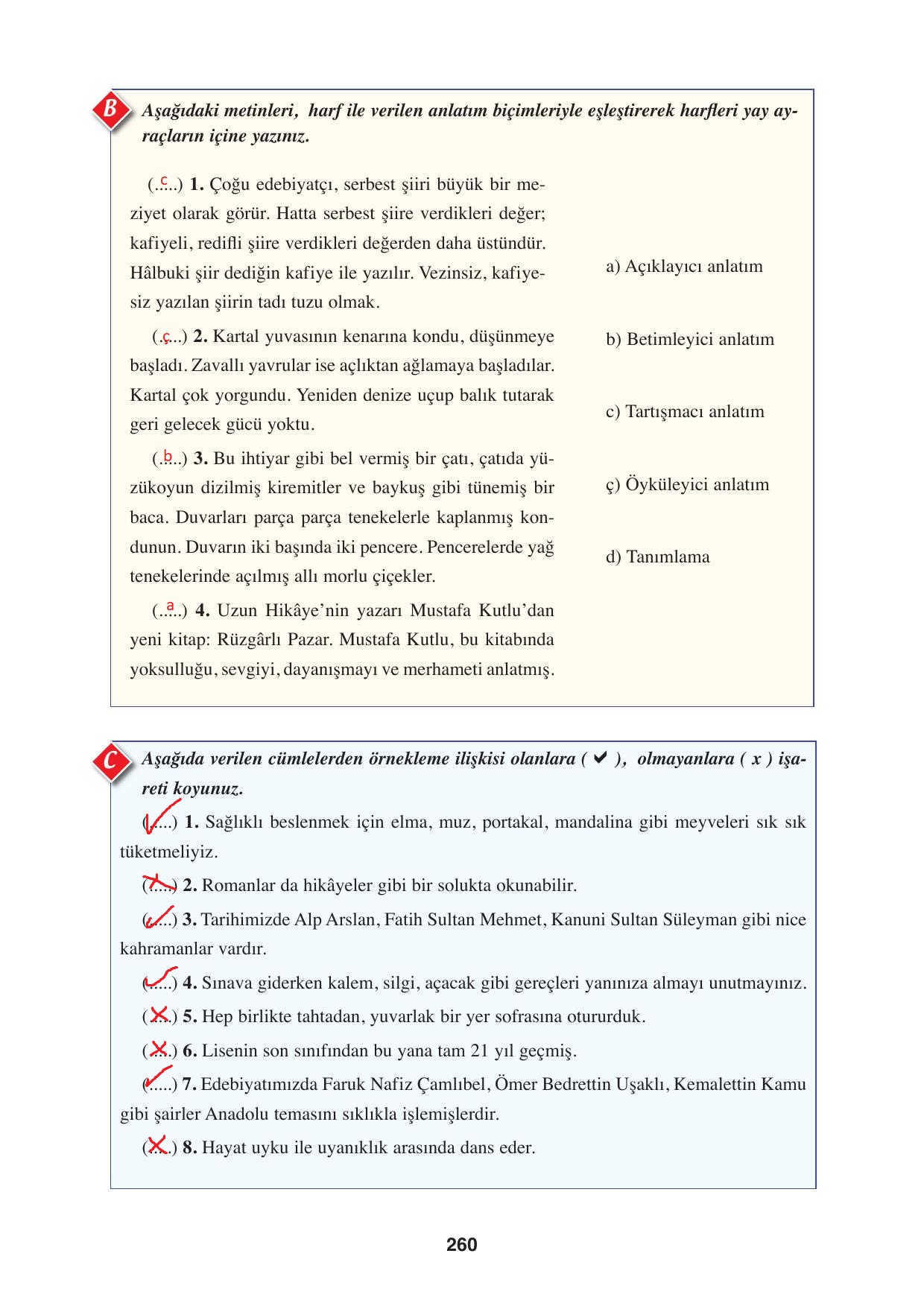 8. Sınıf Hecce Yayıncılık Türkçe Ders Kitabı Sayfa 260 Cevapları