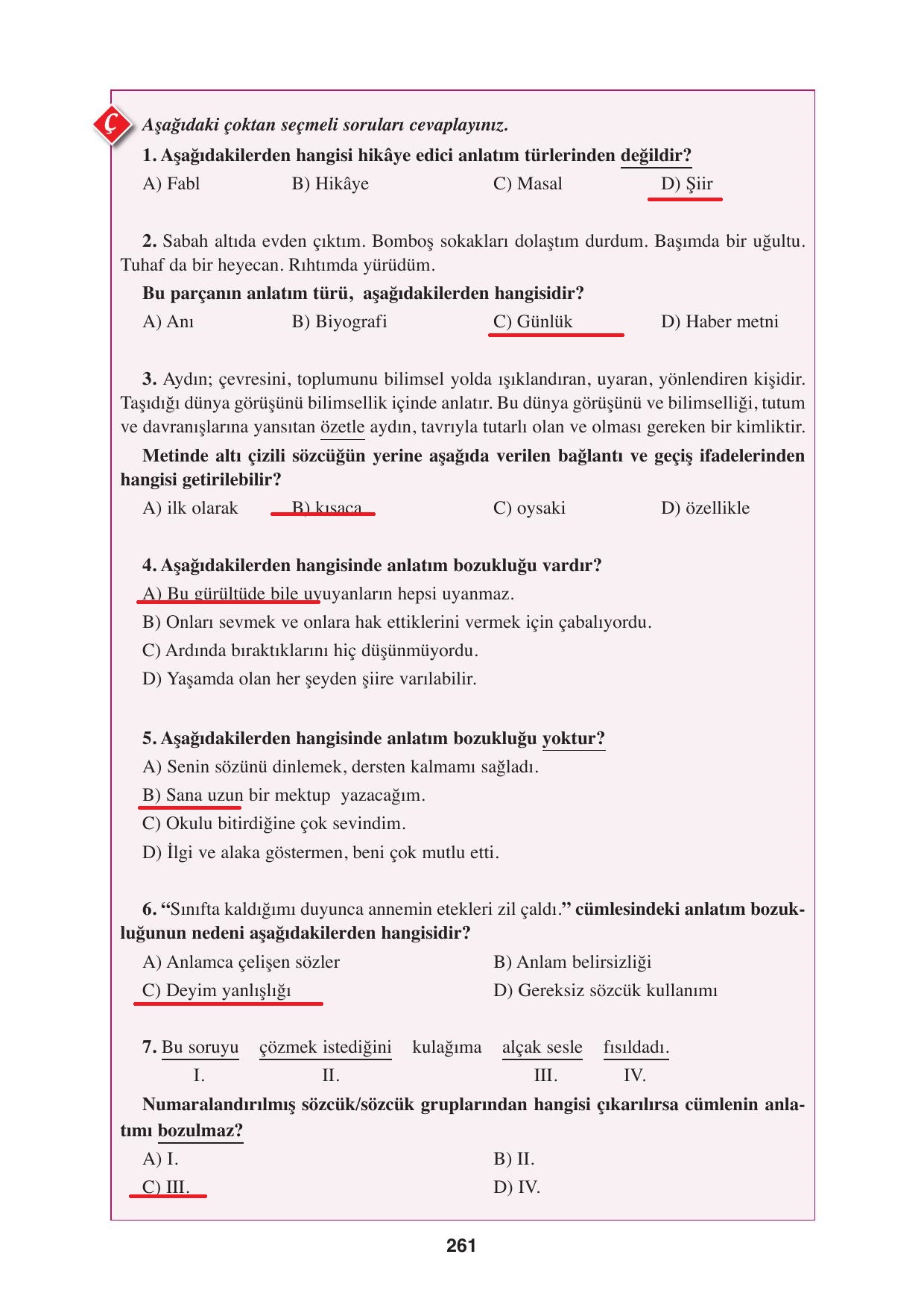 8. Sınıf Hecce Yayıncılık Türkçe Ders Kitabı Sayfa 261 Cevapları