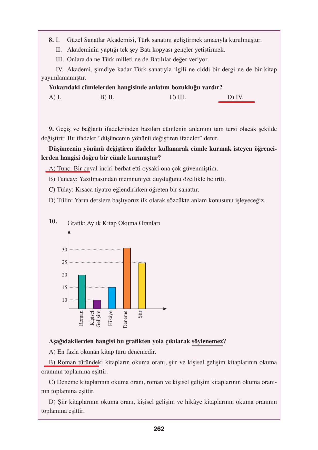 8. Sınıf Hecce Yayıncılık Türkçe Ders Kitabı Sayfa 262 Cevapları