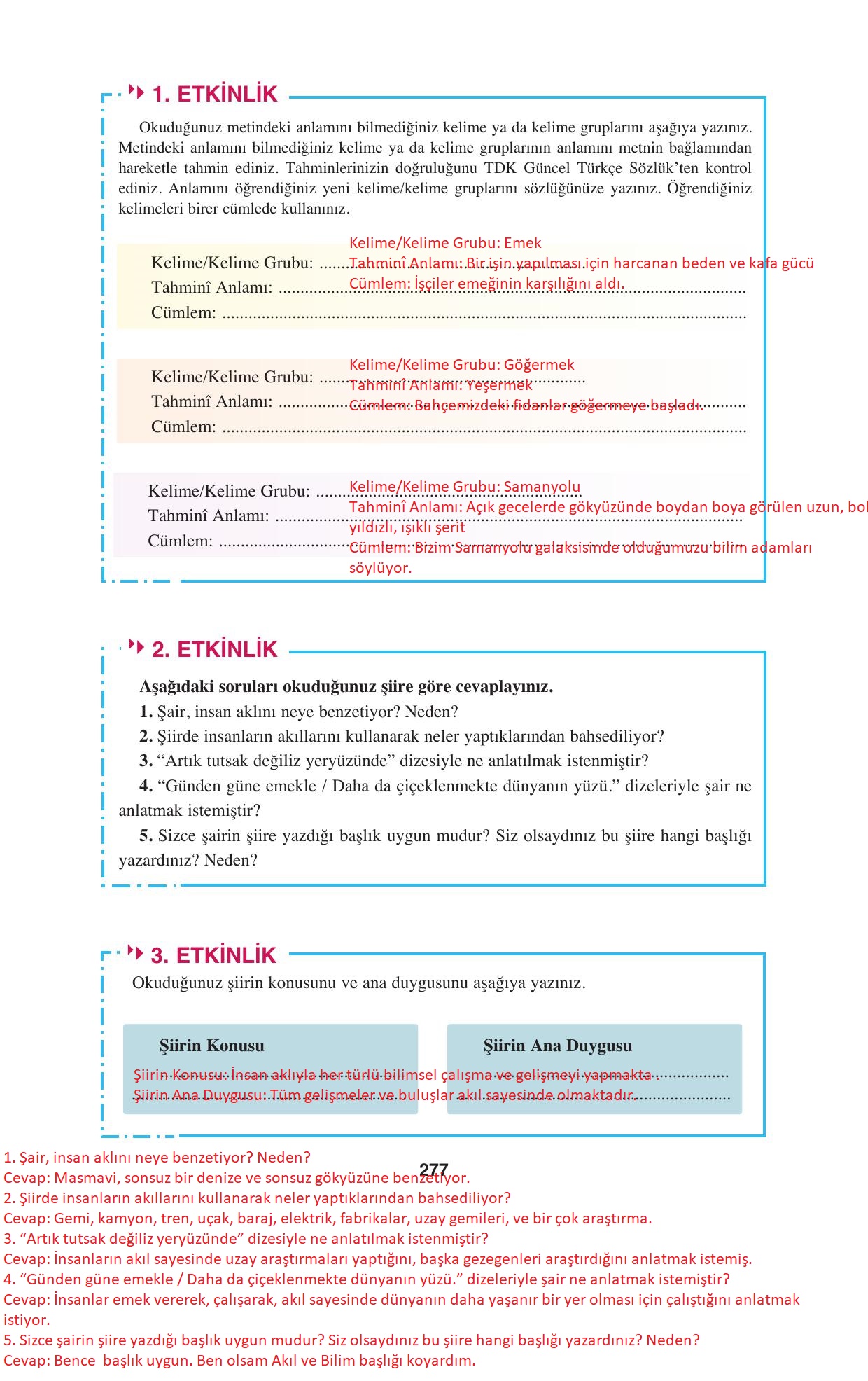 8. Sınıf Hecce Yayıncılık Türkçe Ders Kitabı Sayfa 277 Cevapları