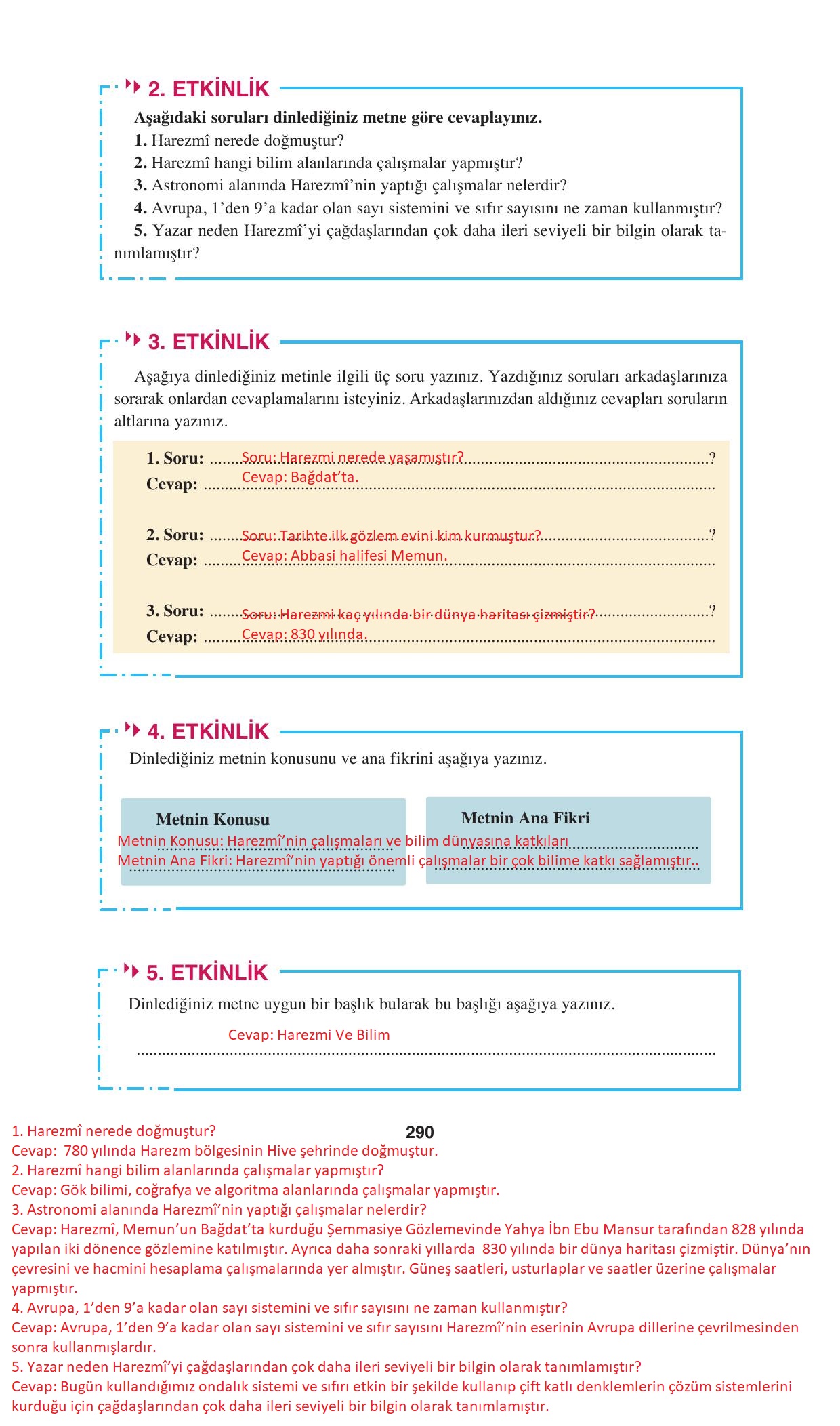 8. Sınıf Hecce Yayıncılık Türkçe Ders Kitabı Sayfa 290 Cevapları