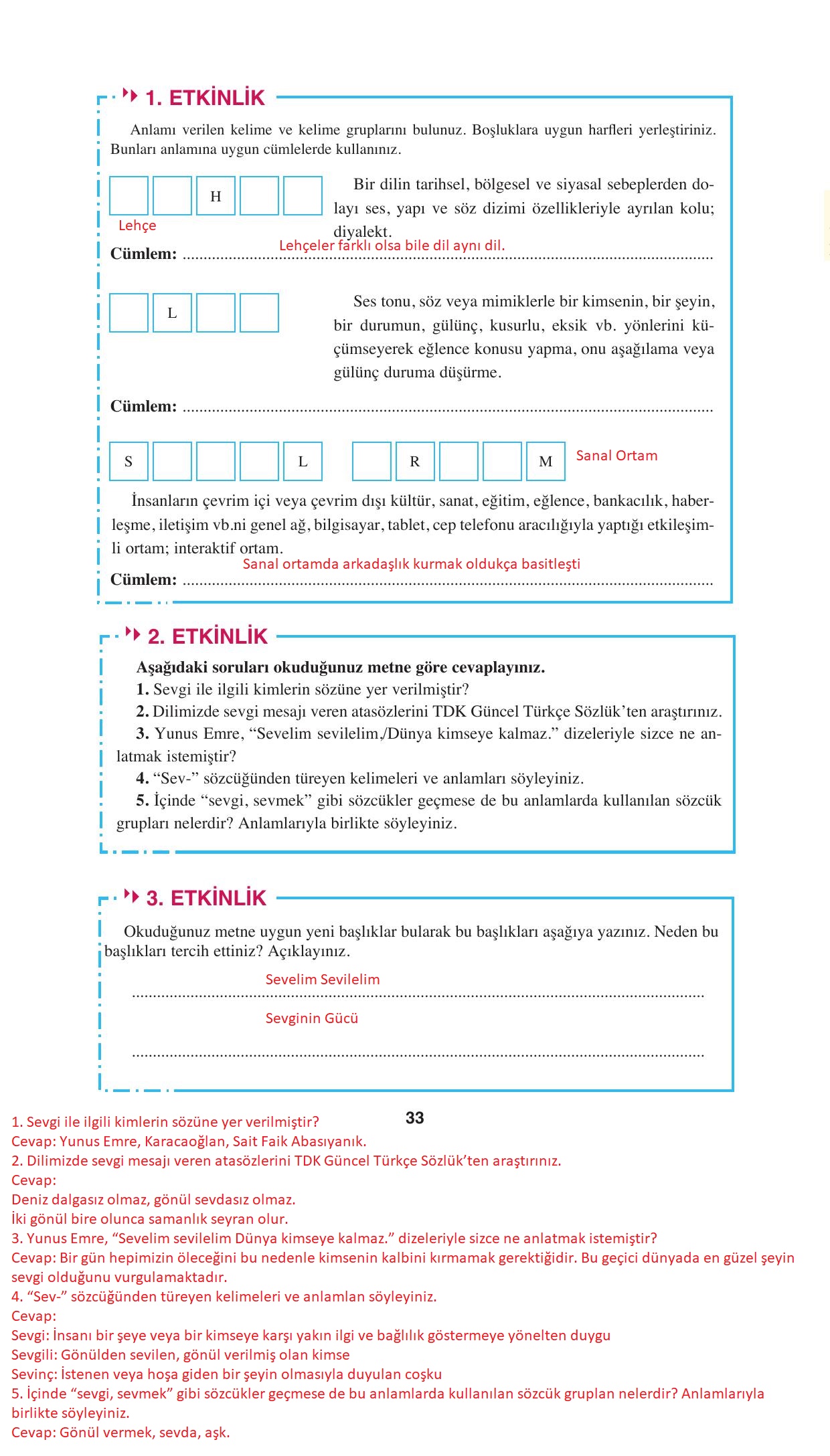 8. Sınıf Hecce Yayıncılık Türkçe Ders Kitabı Sayfa 33 Cevapları