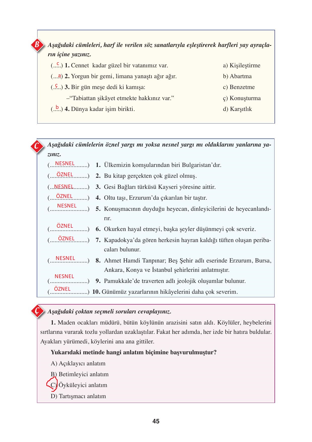 8. Sınıf Hecce Yayıncılık Türkçe Ders Kitabı Sayfa 45 Cevapları