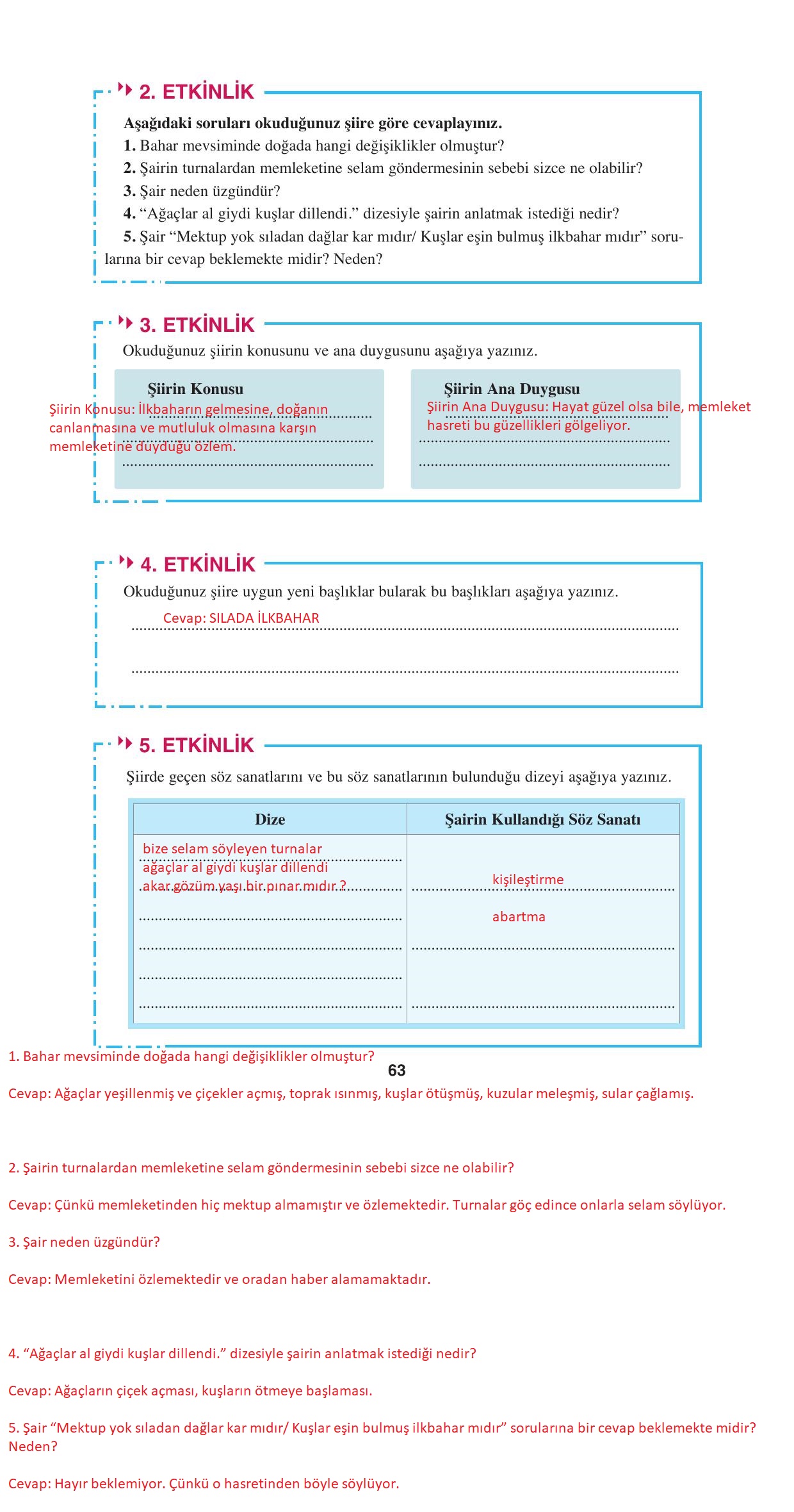 8. Sınıf Hecce Yayıncılık Türkçe Ders Kitabı Sayfa 63 Cevapları