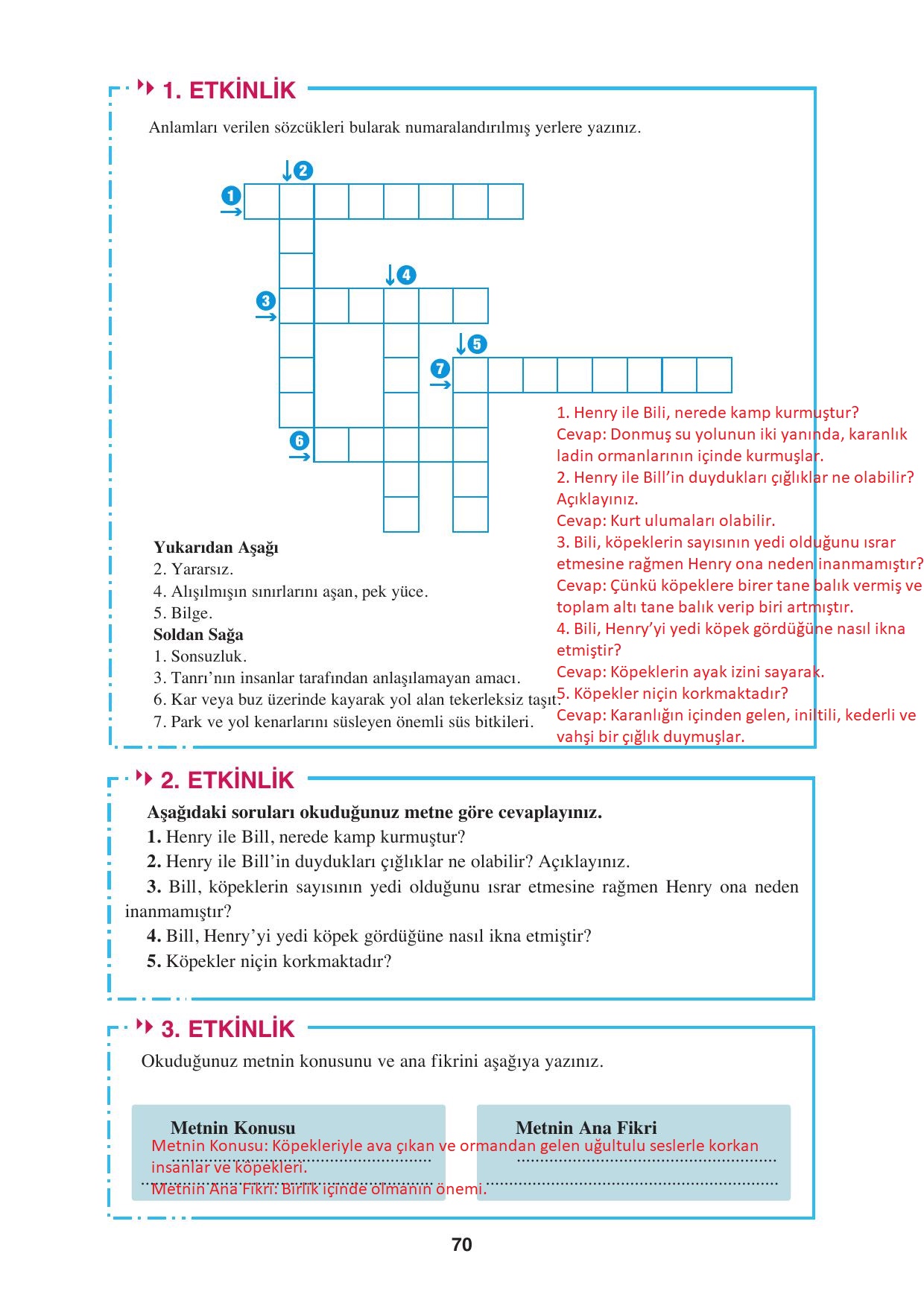 8. Sınıf Hecce Yayıncılık Türkçe Ders Kitabı Sayfa 70 Cevapları