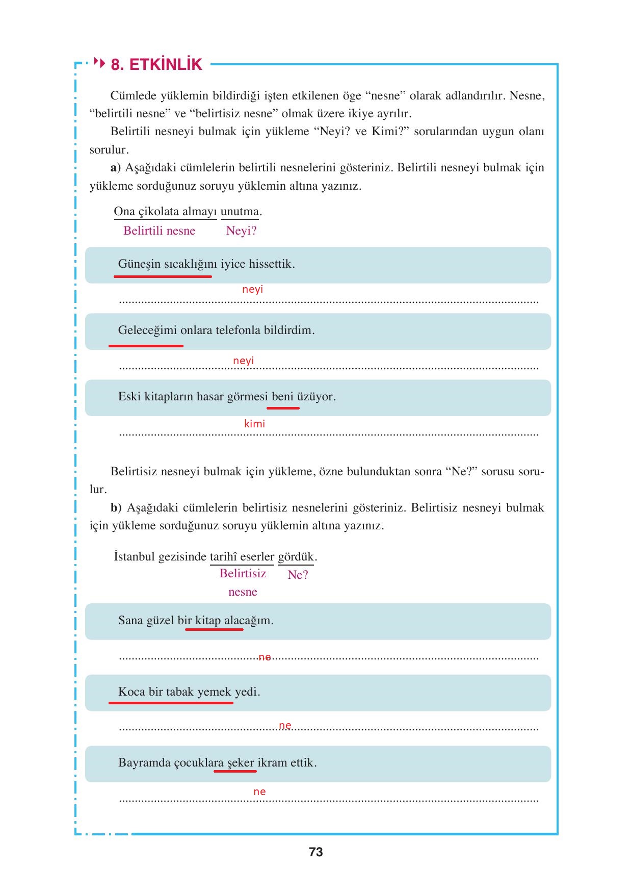 8. Sınıf Hecce Yayıncılık Türkçe Ders Kitabı Sayfa 73 Cevapları