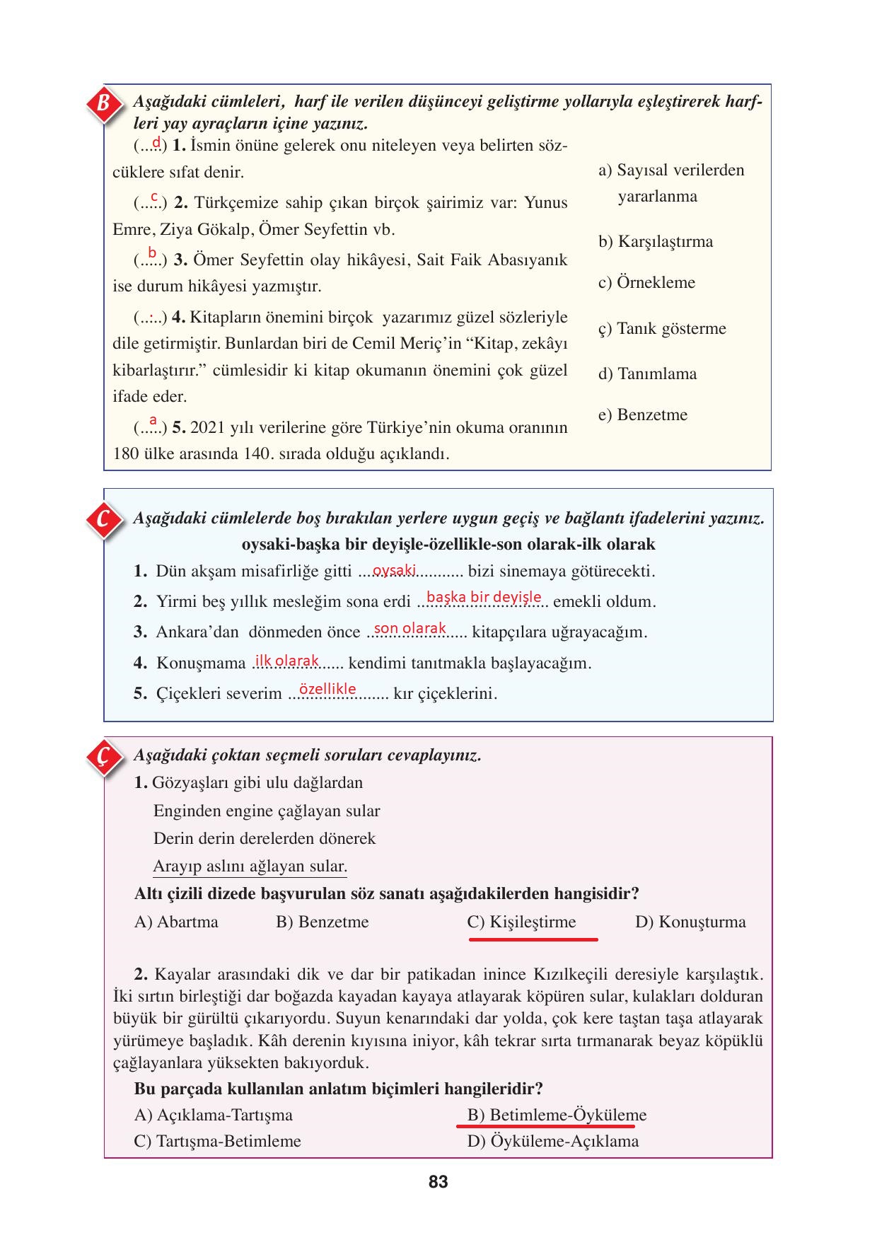 8. Sınıf Hecce Yayıncılık Türkçe Ders Kitabı Sayfa 83 Cevapları