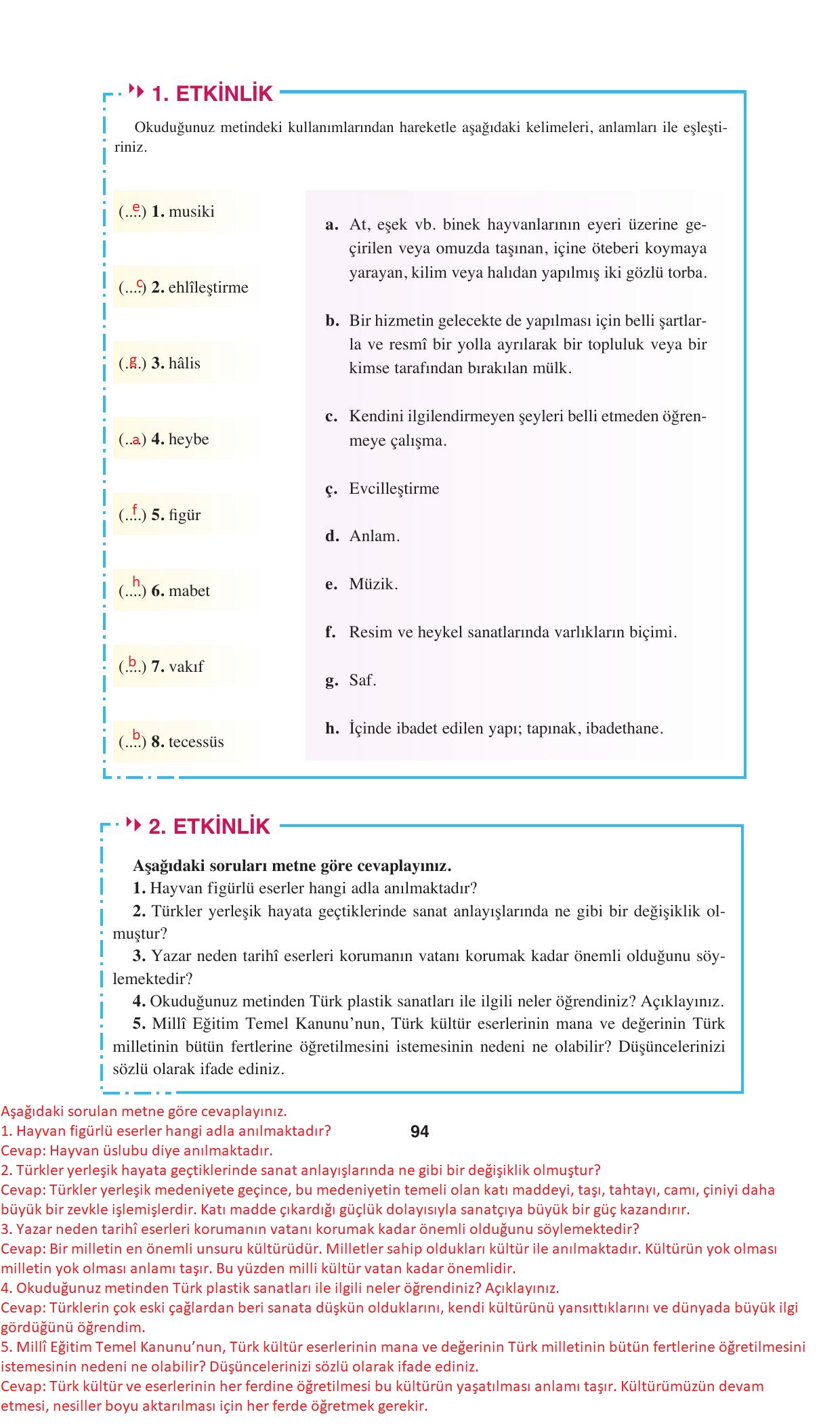 8. Sınıf Hecce Yayıncılık Türkçe Ders Kitabı Sayfa 94 Cevapları