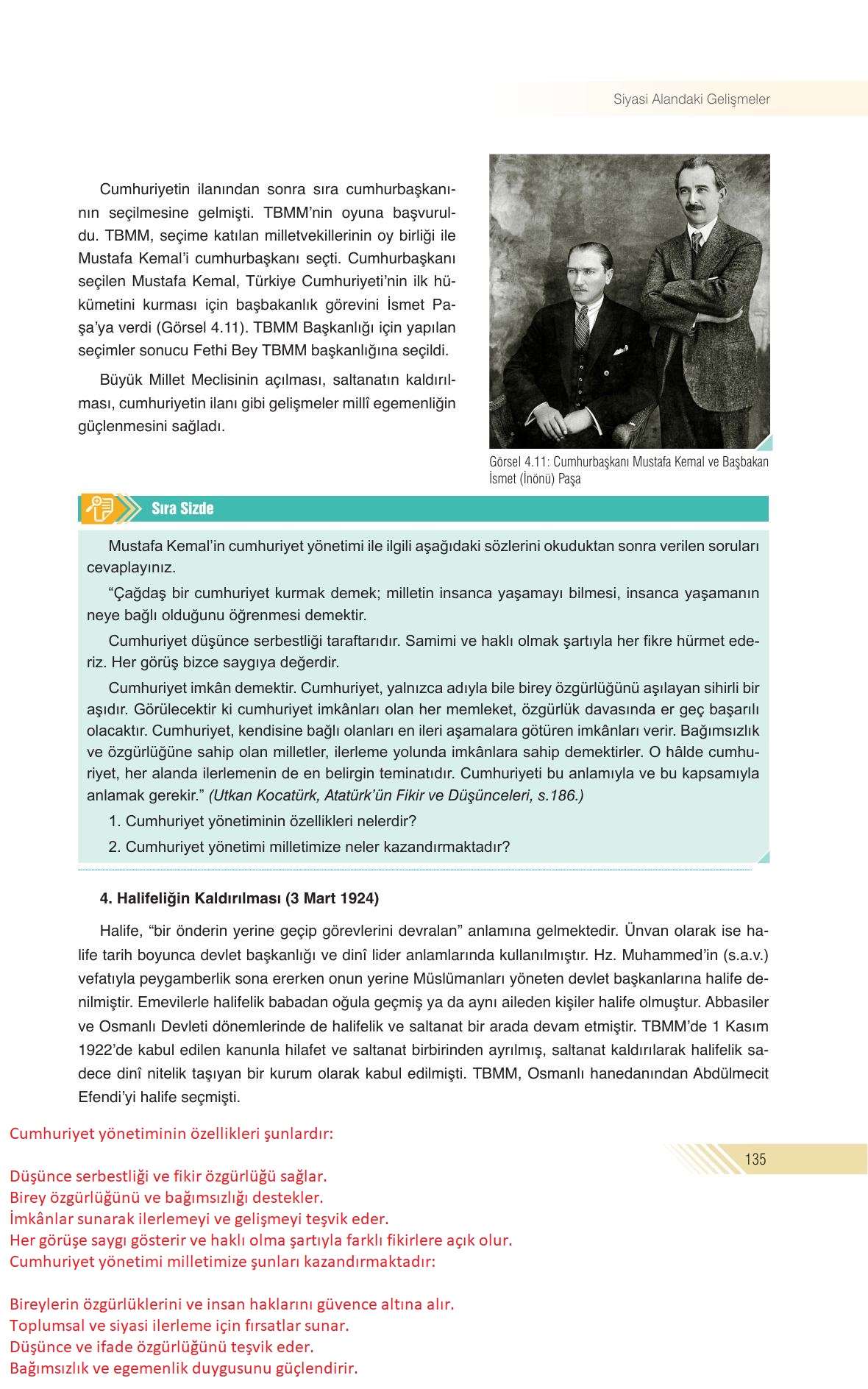 8. Sınıf Semih Ofset Sek Yayınları İnkılap Ders Kitabı Sayfa 135 Cevapları