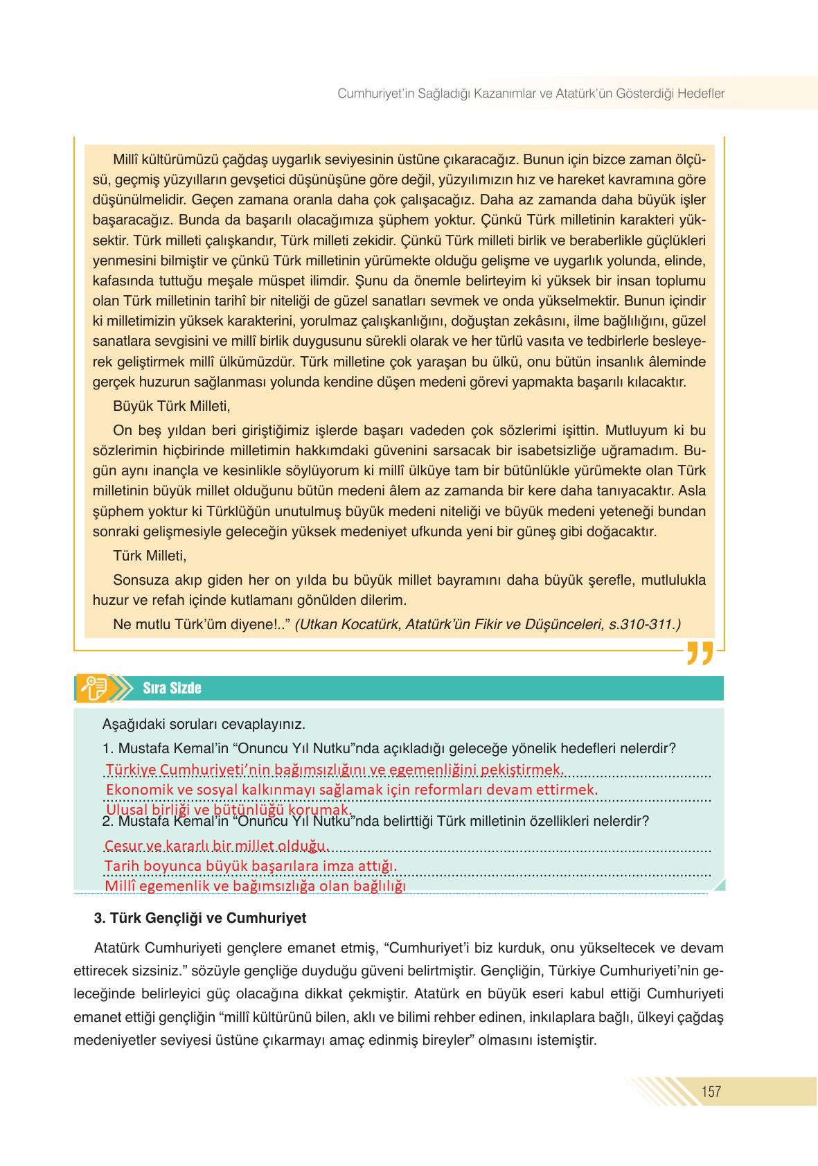 8. Sınıf Semih Ofset Sek Yayınları İnkılap Ders Kitabı Sayfa 157 Cevapları