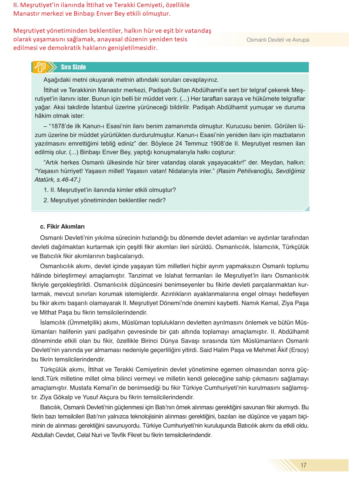 8. Sınıf Semih Ofset Sek Yayınları İnkılap Ders Kitabı Sayfa 17 Cevapları