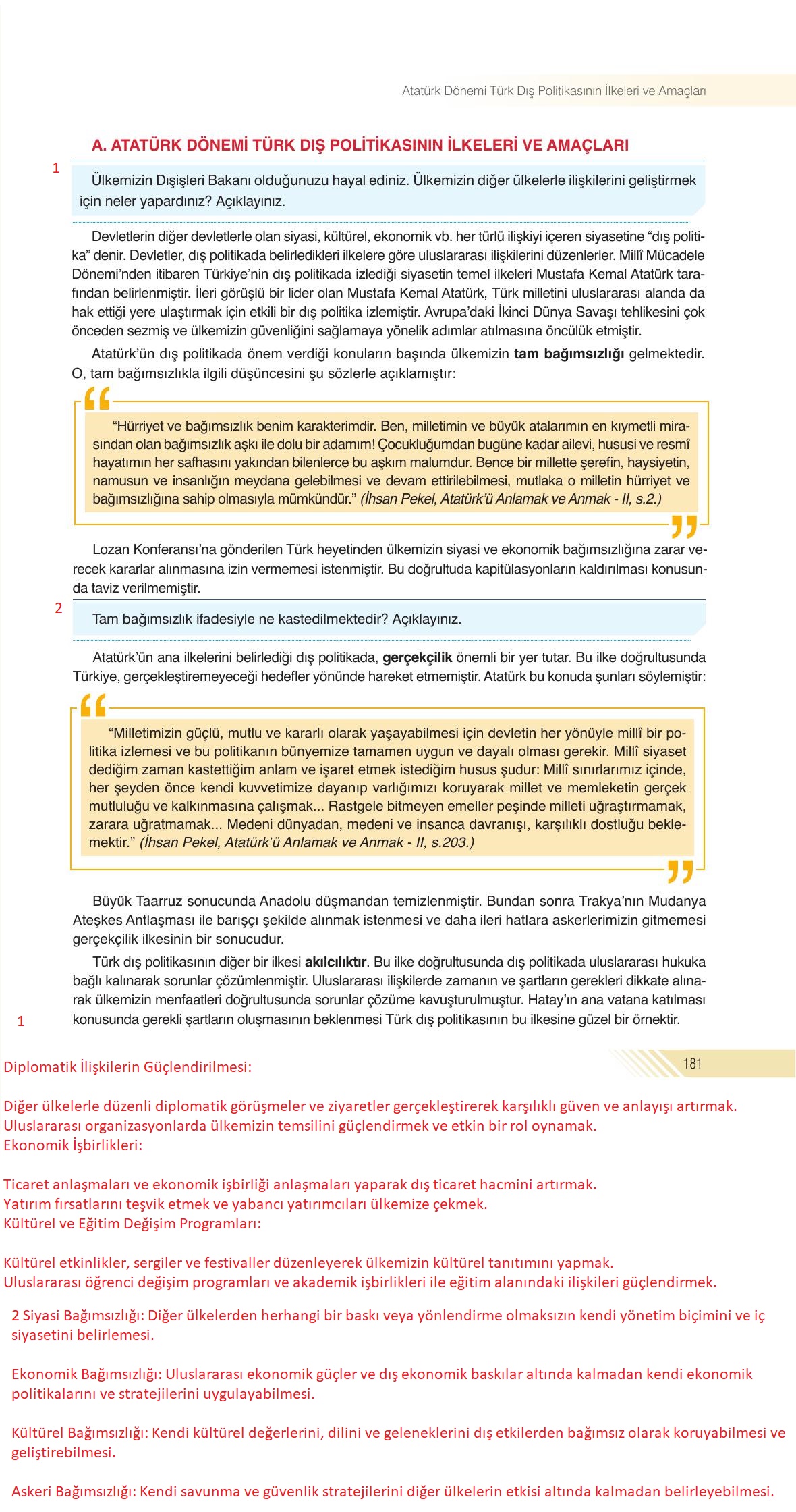 8. Sınıf Semih Ofset Sek Yayınları İnkılap Ders Kitabı Sayfa 181 Cevapları