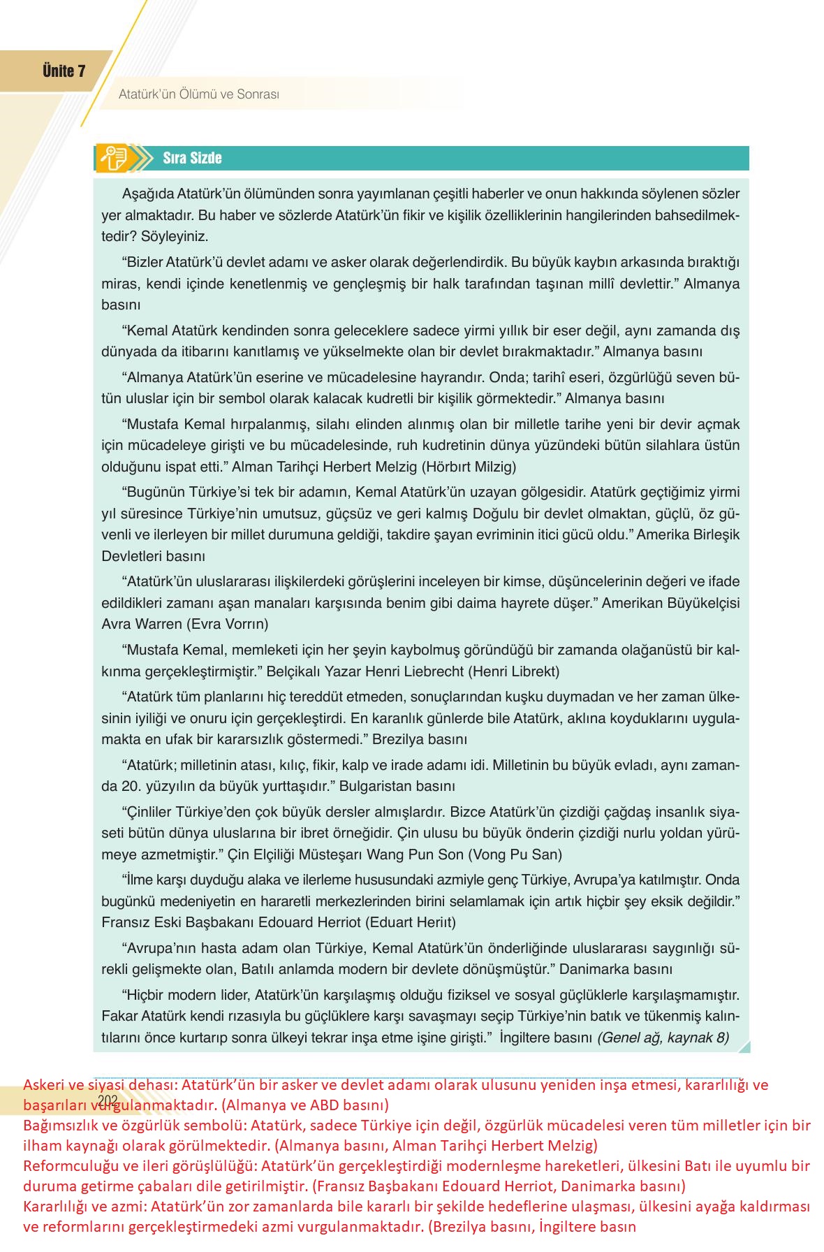 8. Sınıf Semih Ofset Sek Yayınları İnkılap Ders Kitabı Sayfa 202 Cevapları