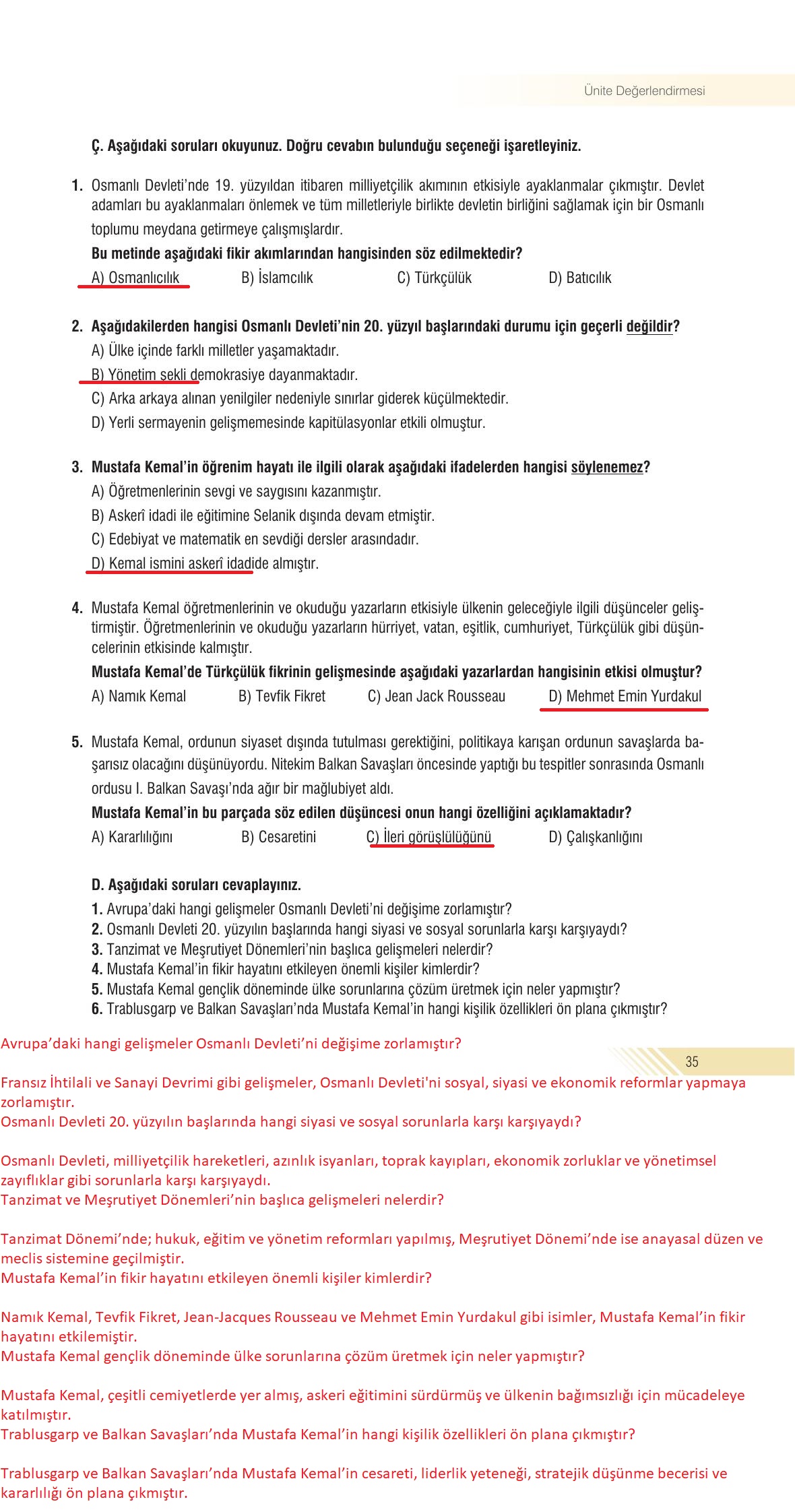 8. Sınıf Semih Ofset Sek Yayınları İnkılap Ders Kitabı Sayfa 35 Cevapları