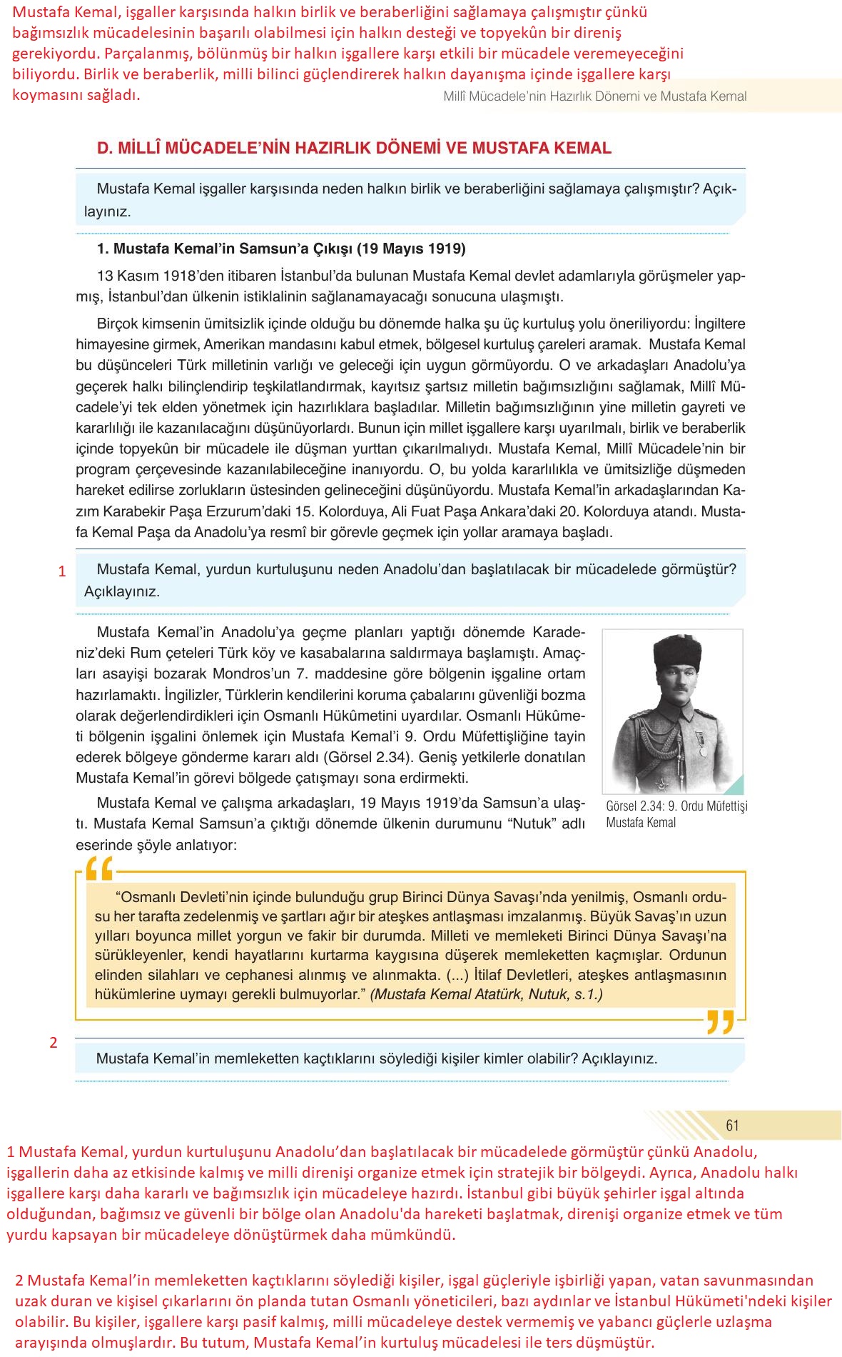 8. Sınıf Semih Ofset Sek Yayınları İnkılap Ders Kitabı Sayfa 61 Cevapları