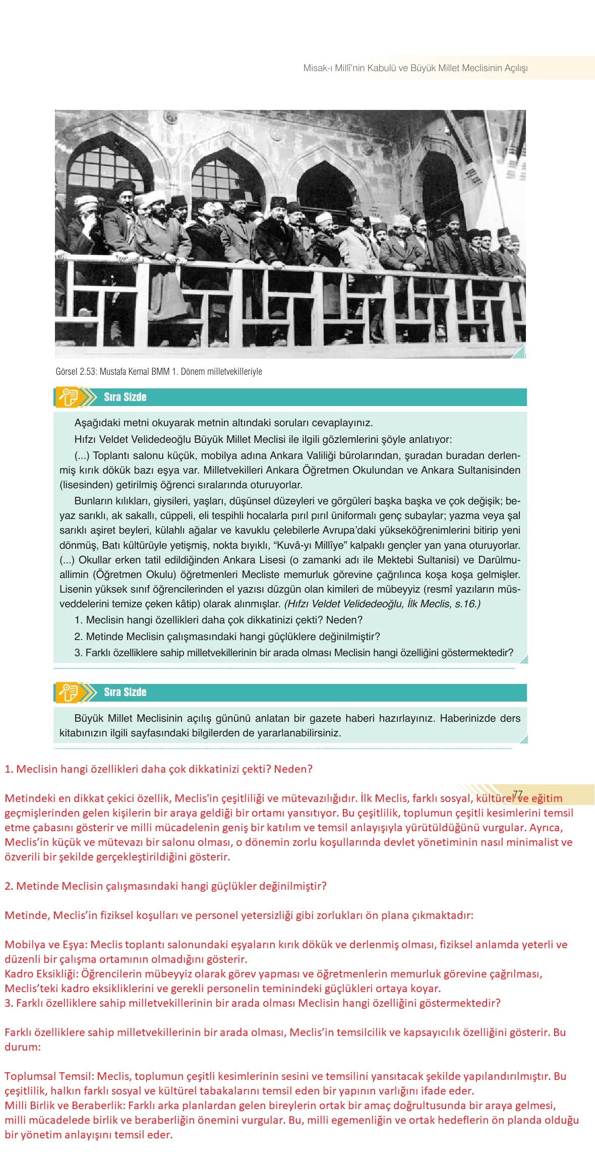 8. Sınıf Semih Ofset Sek Yayınları İnkılap Ders Kitabı Sayfa 77 Cevapları