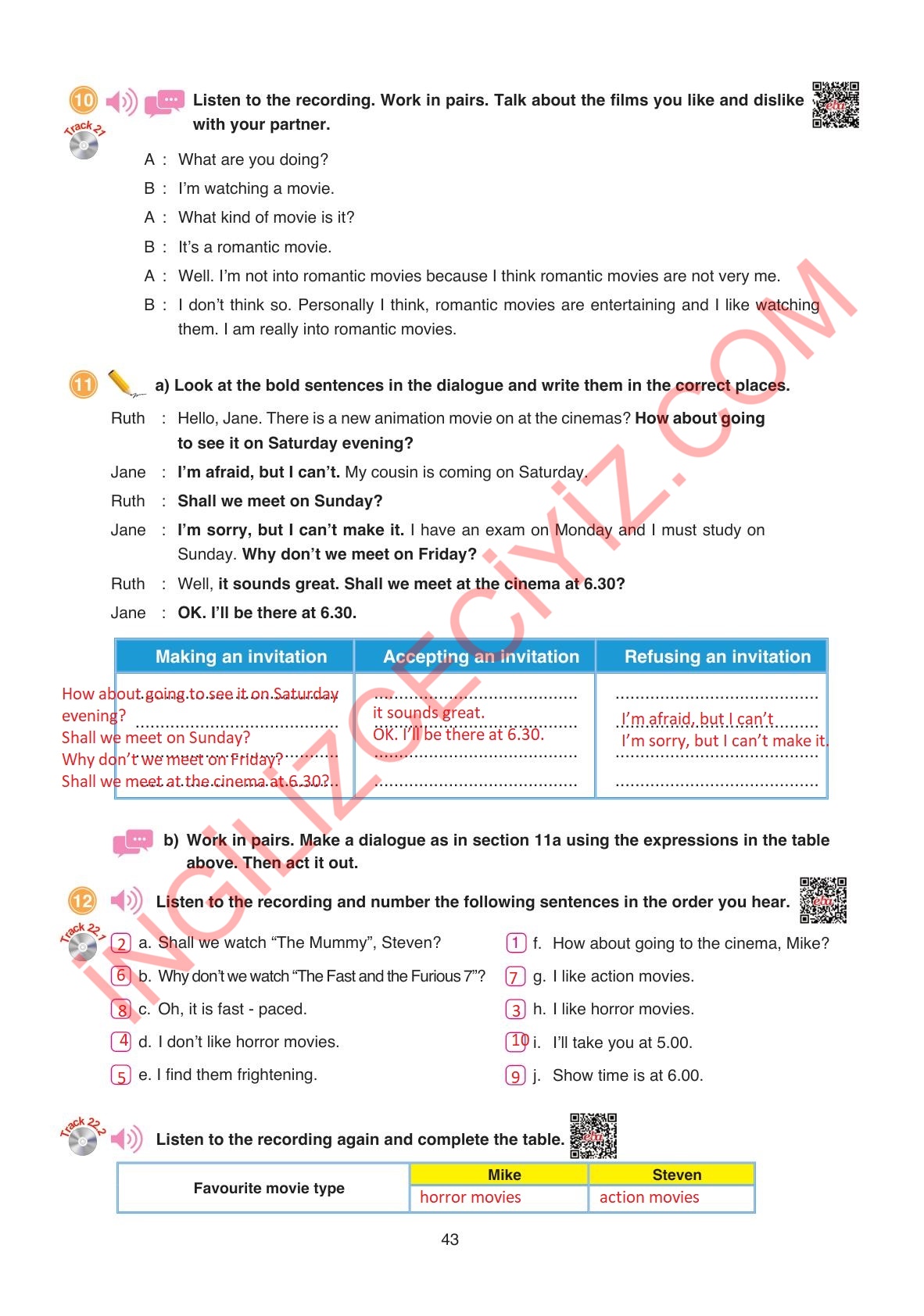 9. Sınıf Erkad Yayınları İngilizce Ders Kitabı Sayfa 43 Cevapları