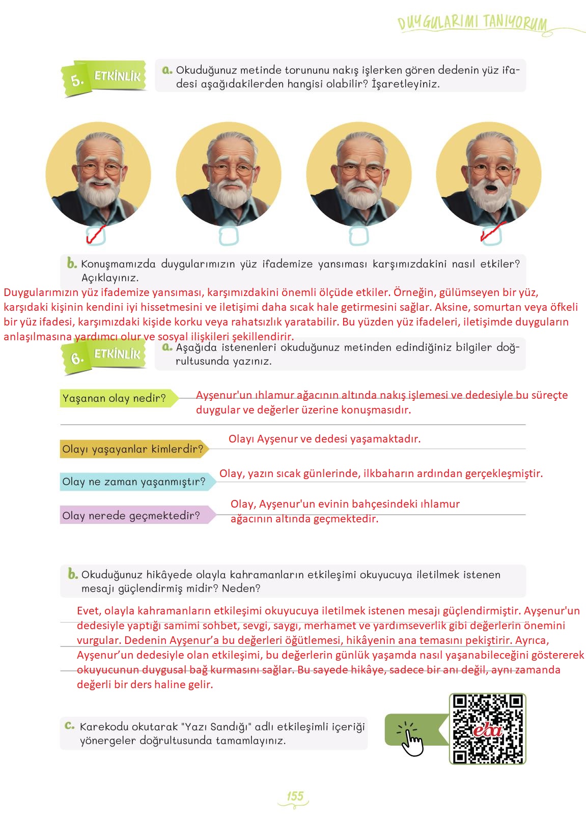 5. Sınıf Meb Yayınları Türkçe 1. Kitap Ders Kitabı Sayfa 155 Cevapları