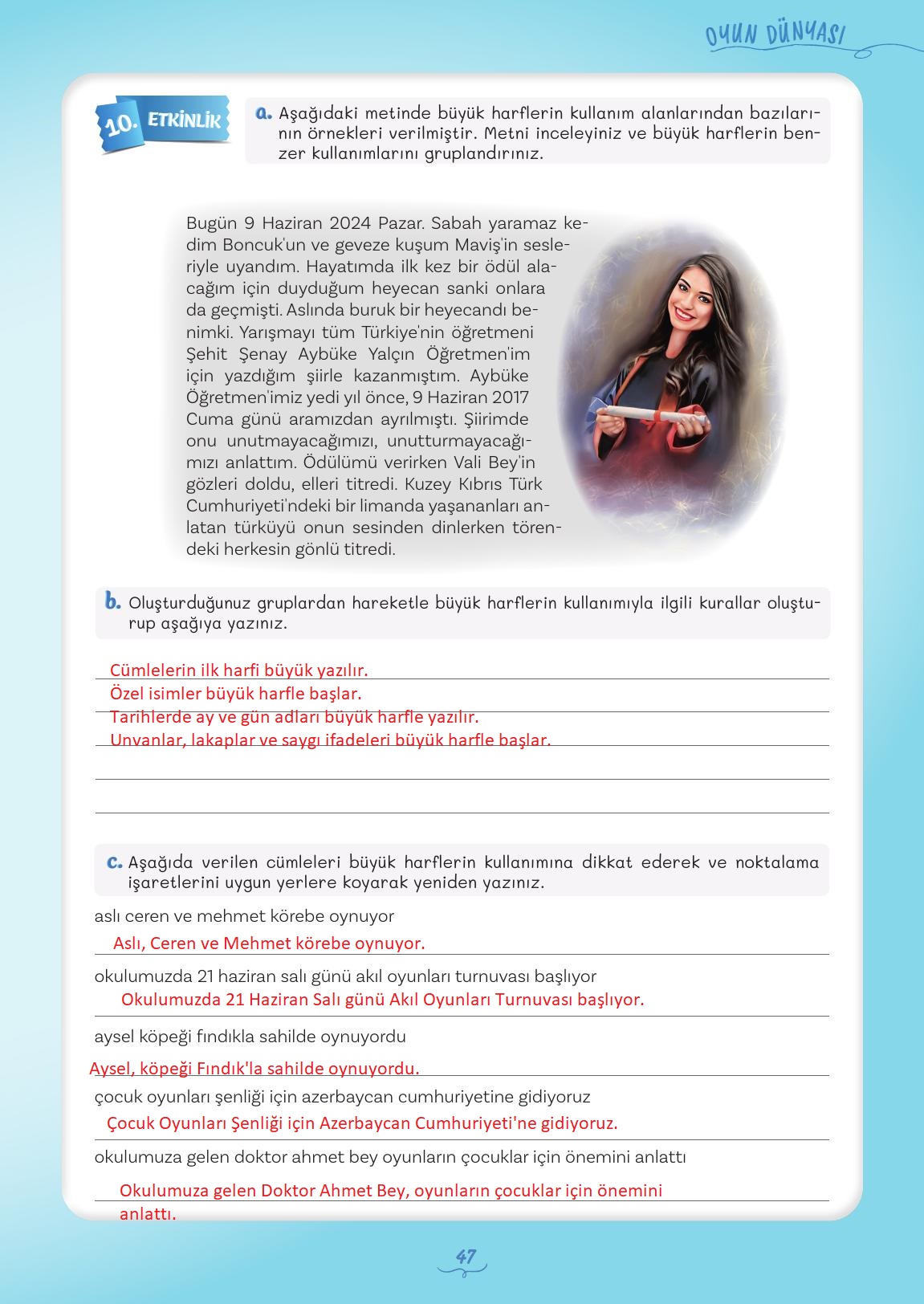 5. Sınıf Meb Yayınları Türkçe 1. Kitap Ders Kitabı Sayfa 47 Cevapları