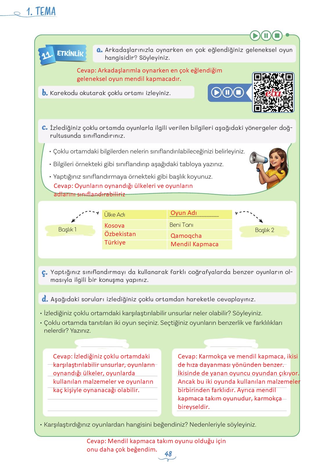 5. Sınıf Meb Yayınları Türkçe 1. Kitap Ders Kitabı Sayfa 48 Cevapları