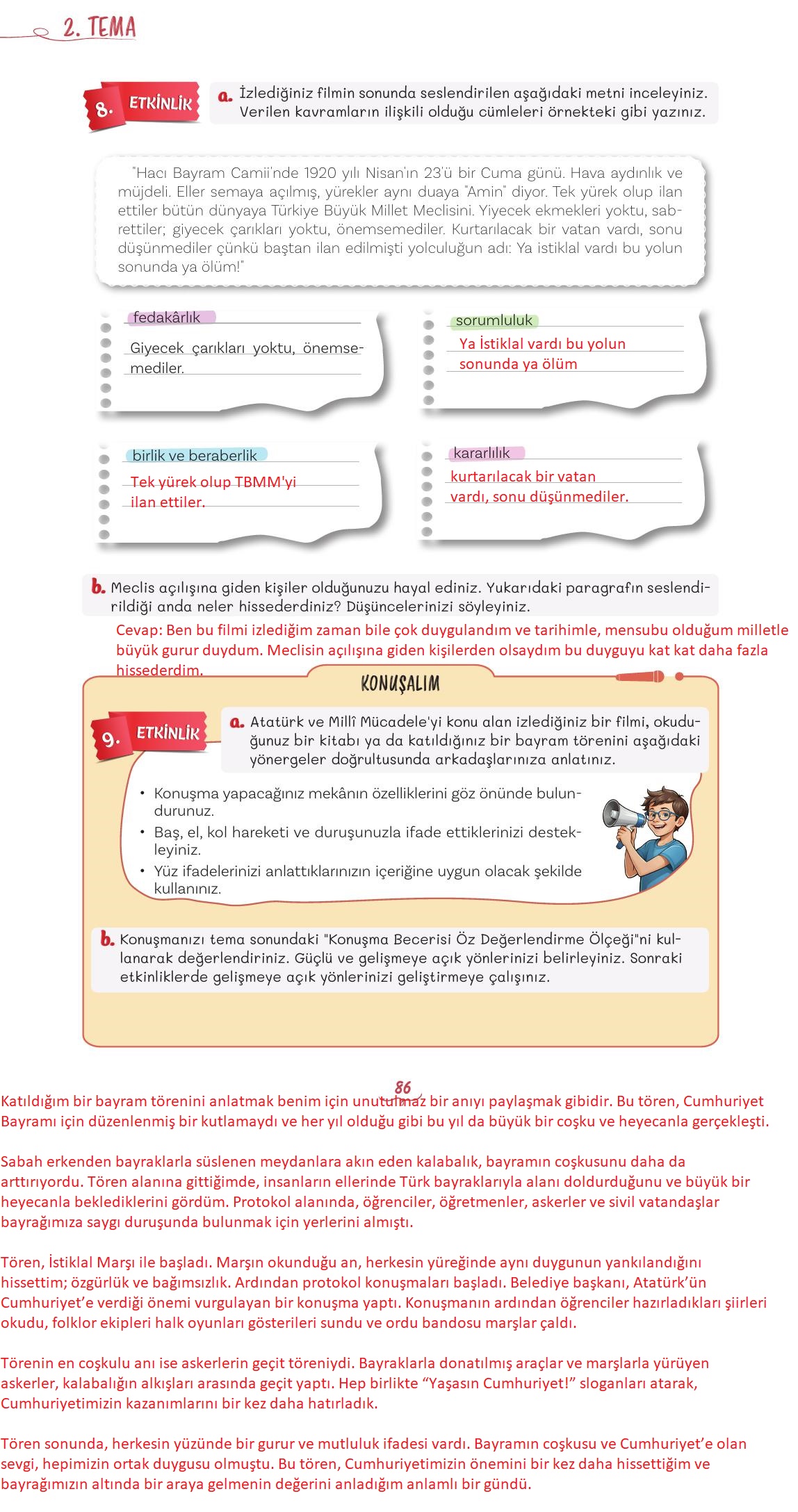 5. Sınıf Meb Yayınları Türkçe 1. Kitap Ders Kitabı Sayfa 86 Cevapları