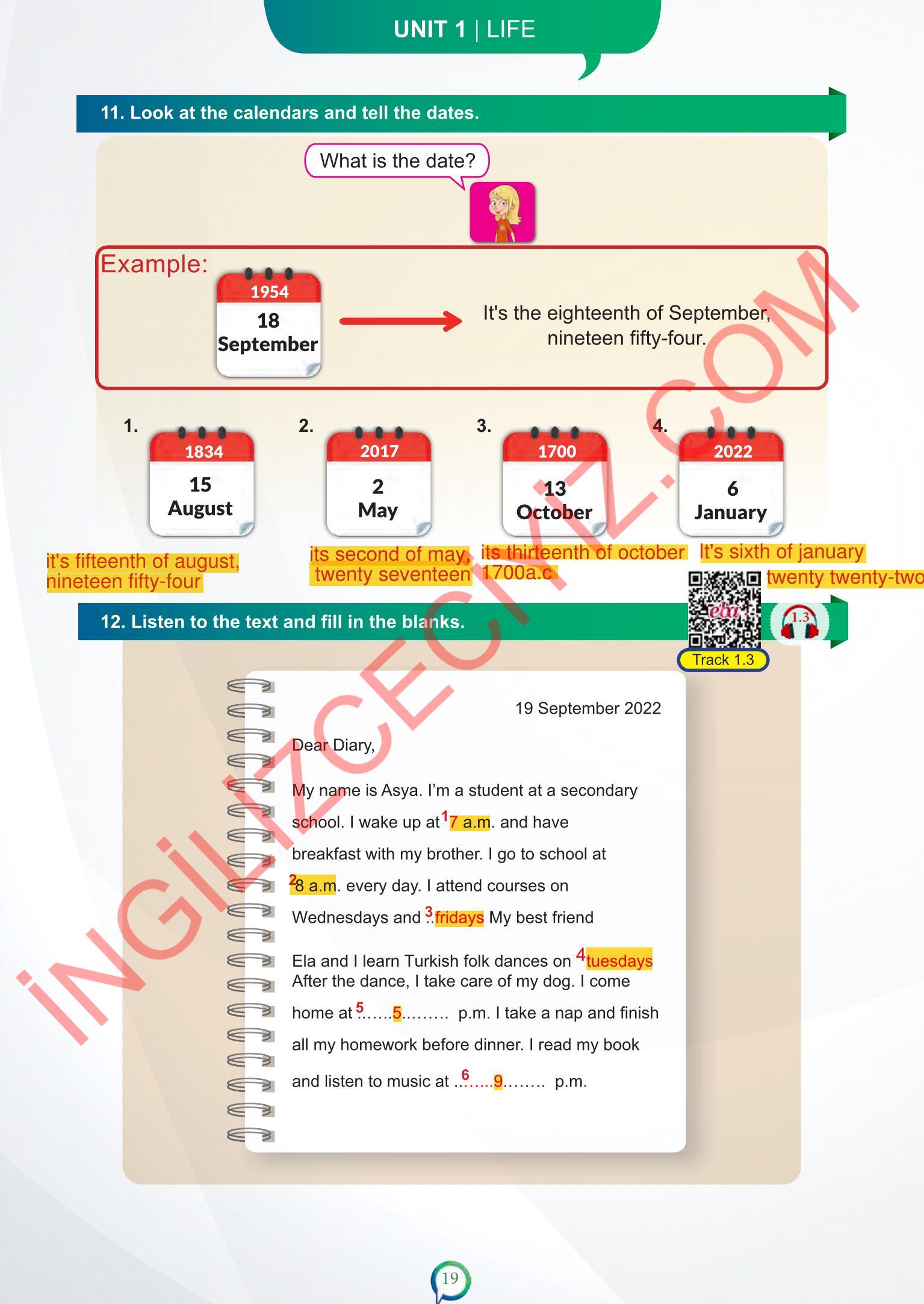 6. Sınıf Meb Yayınları İngilizce Ders Kitabı Sayfa 19 Cevapları